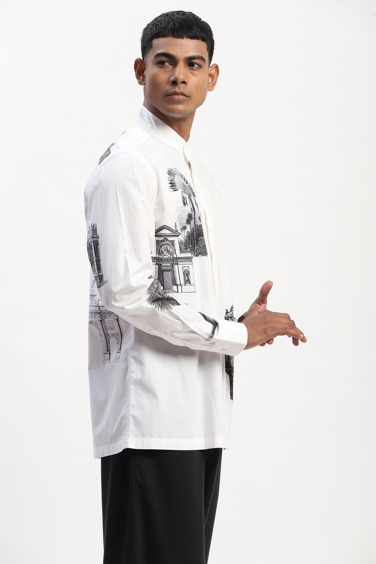 White Architecture Print Shirt