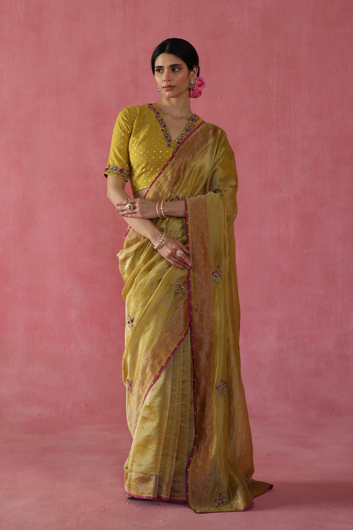 Mustard Yellow Ghevar Saree