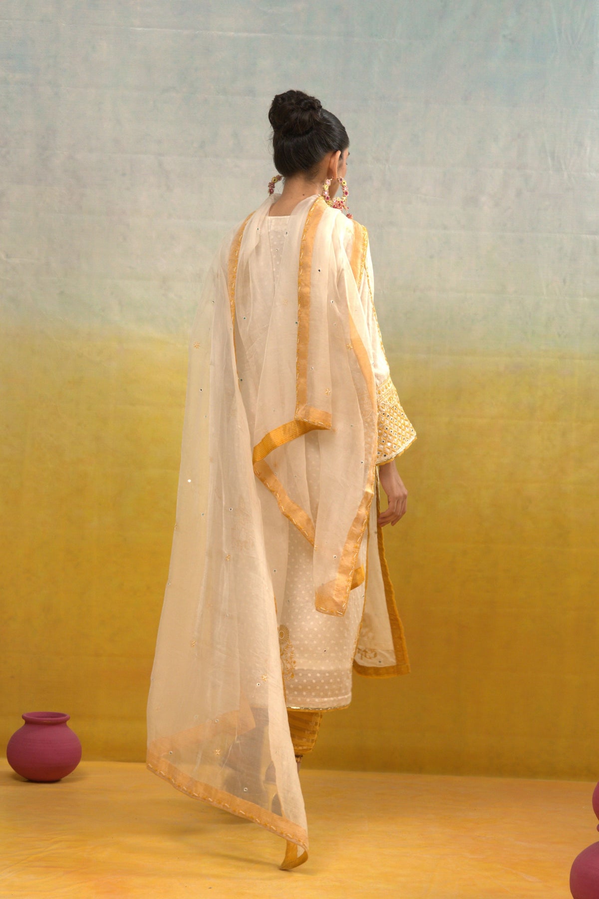 Chanderi Dotted Silk Kurta Set