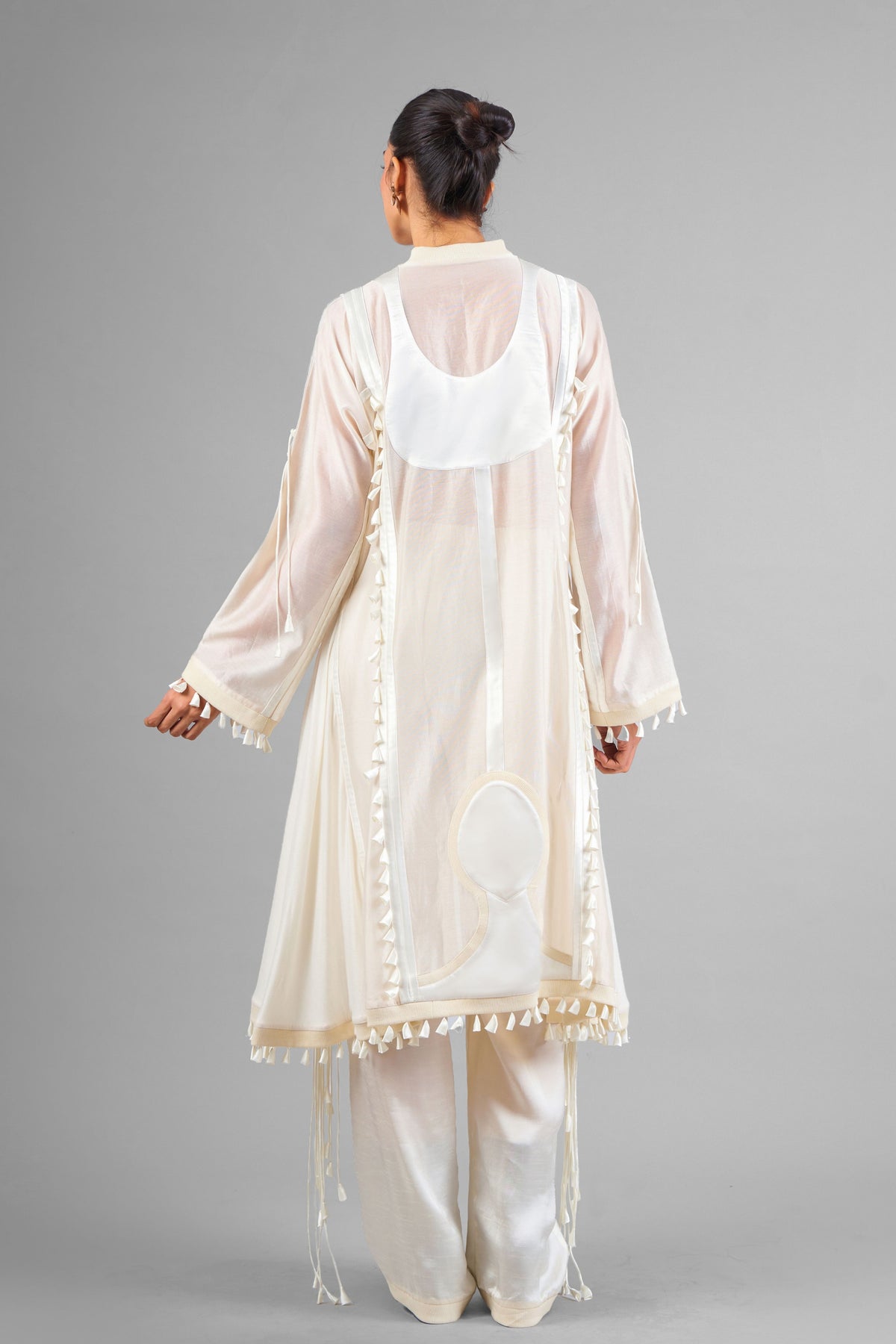 Ivory Sculptural Tassels Tunic Set