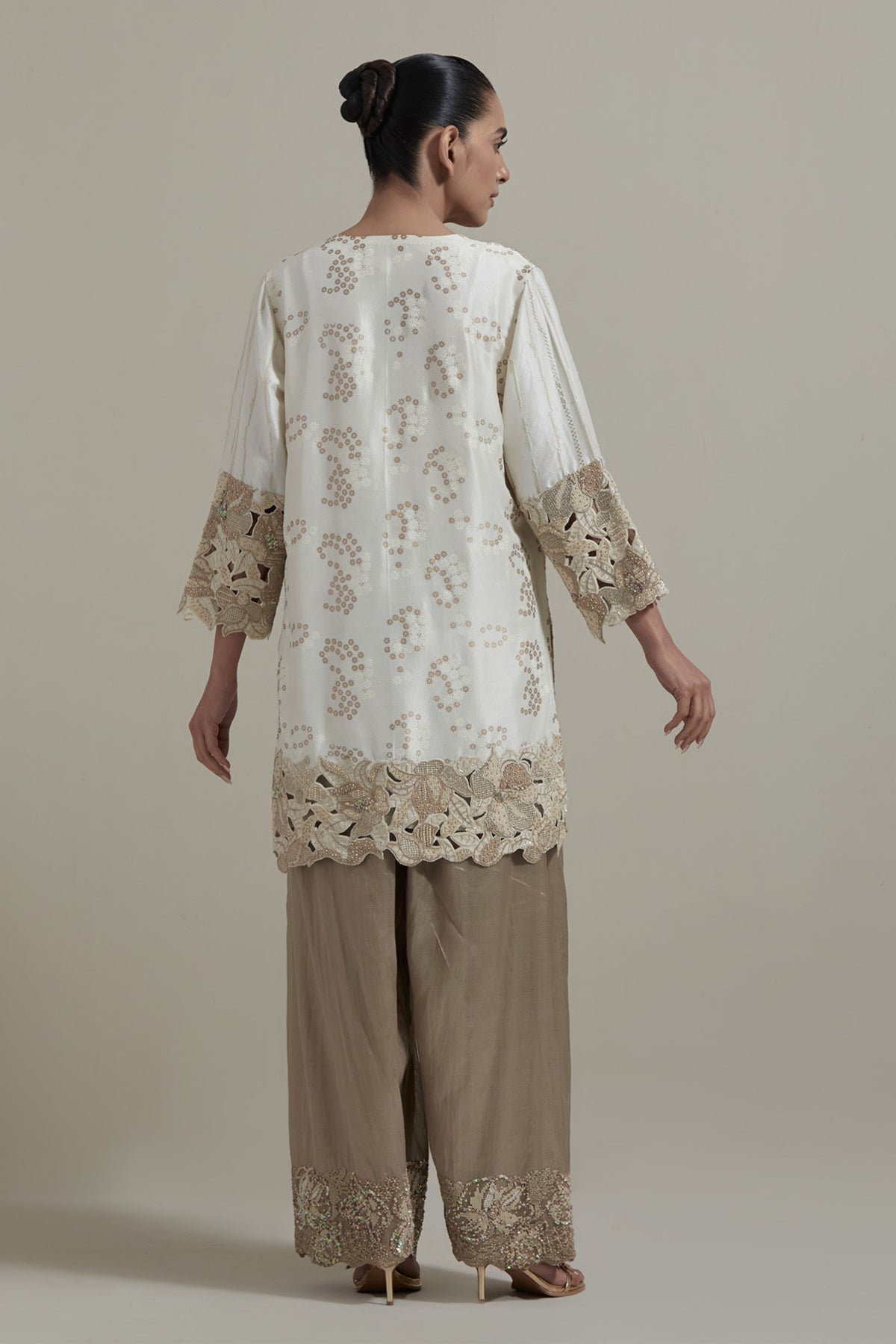 Beige Cutwork Kurta Set