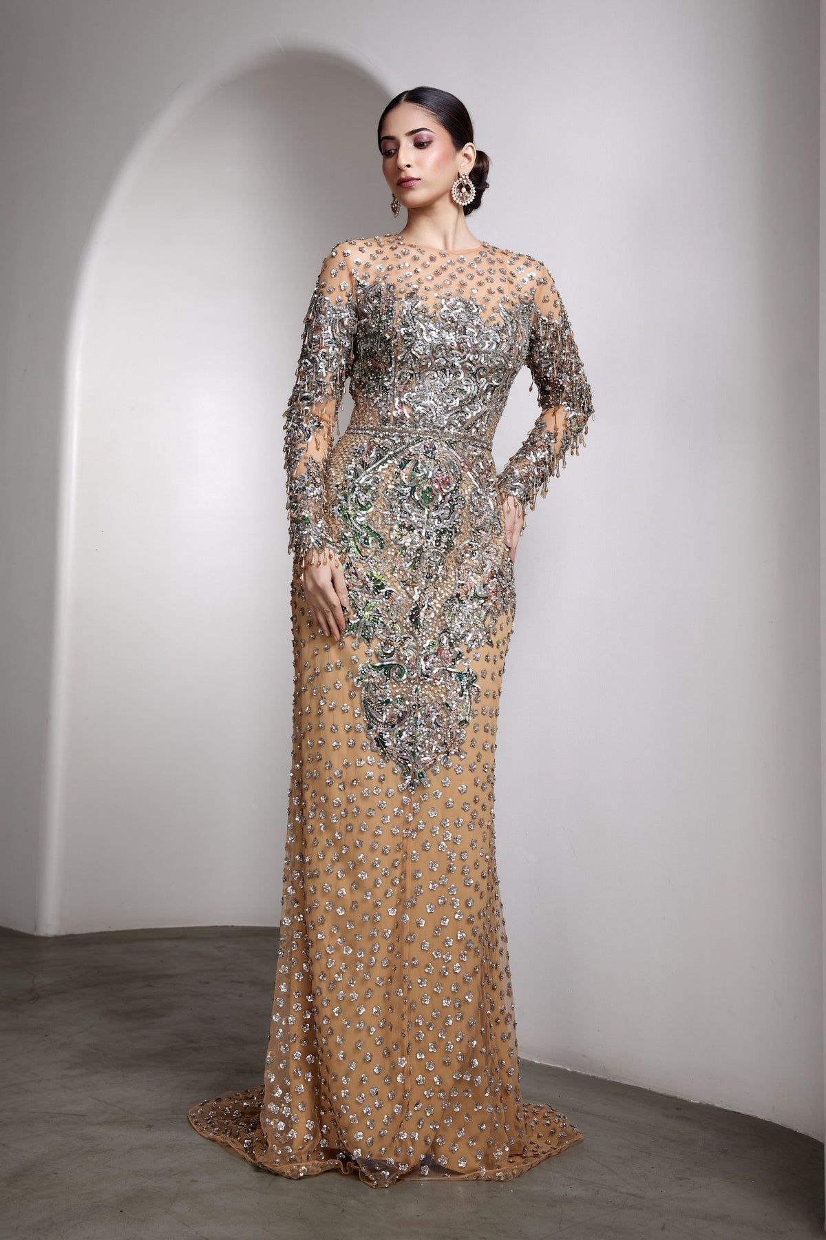 Nude Embroidered Gown