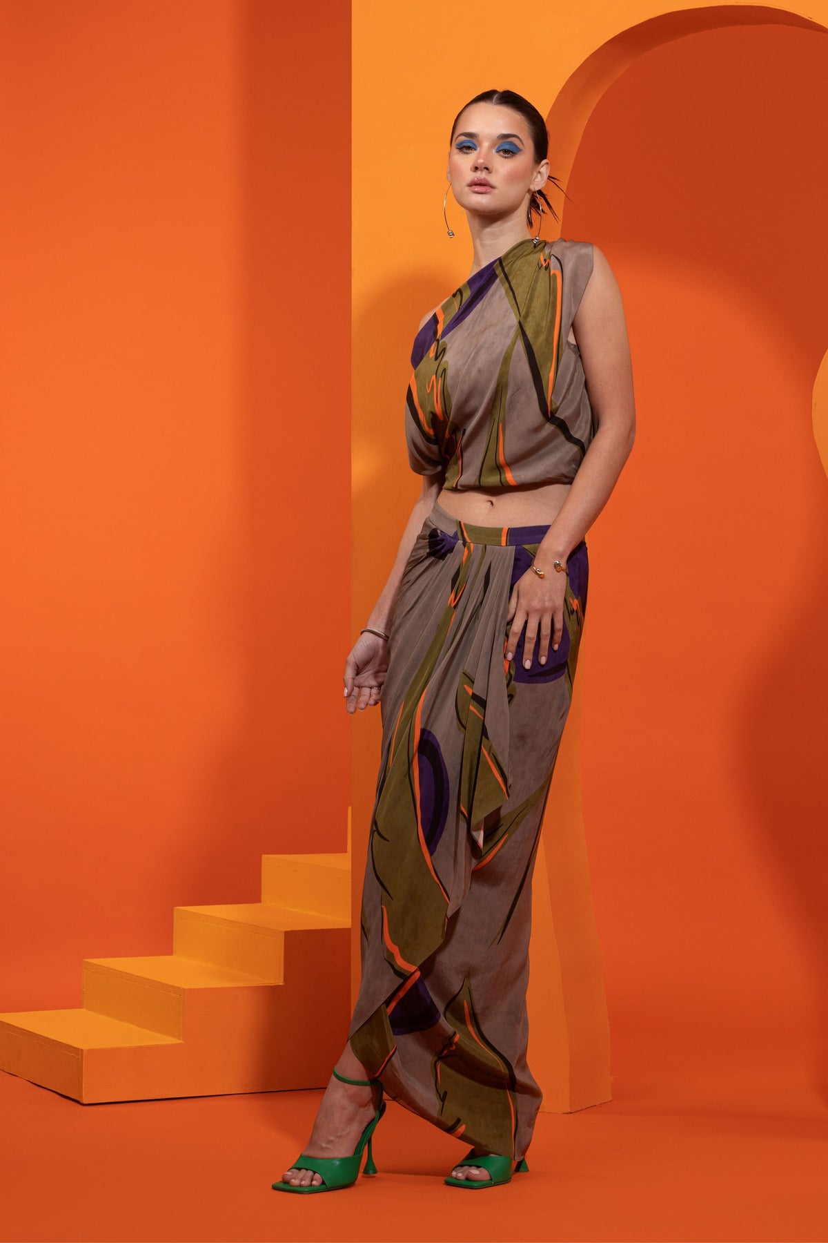 Artistic Printed Drape Skirt Set