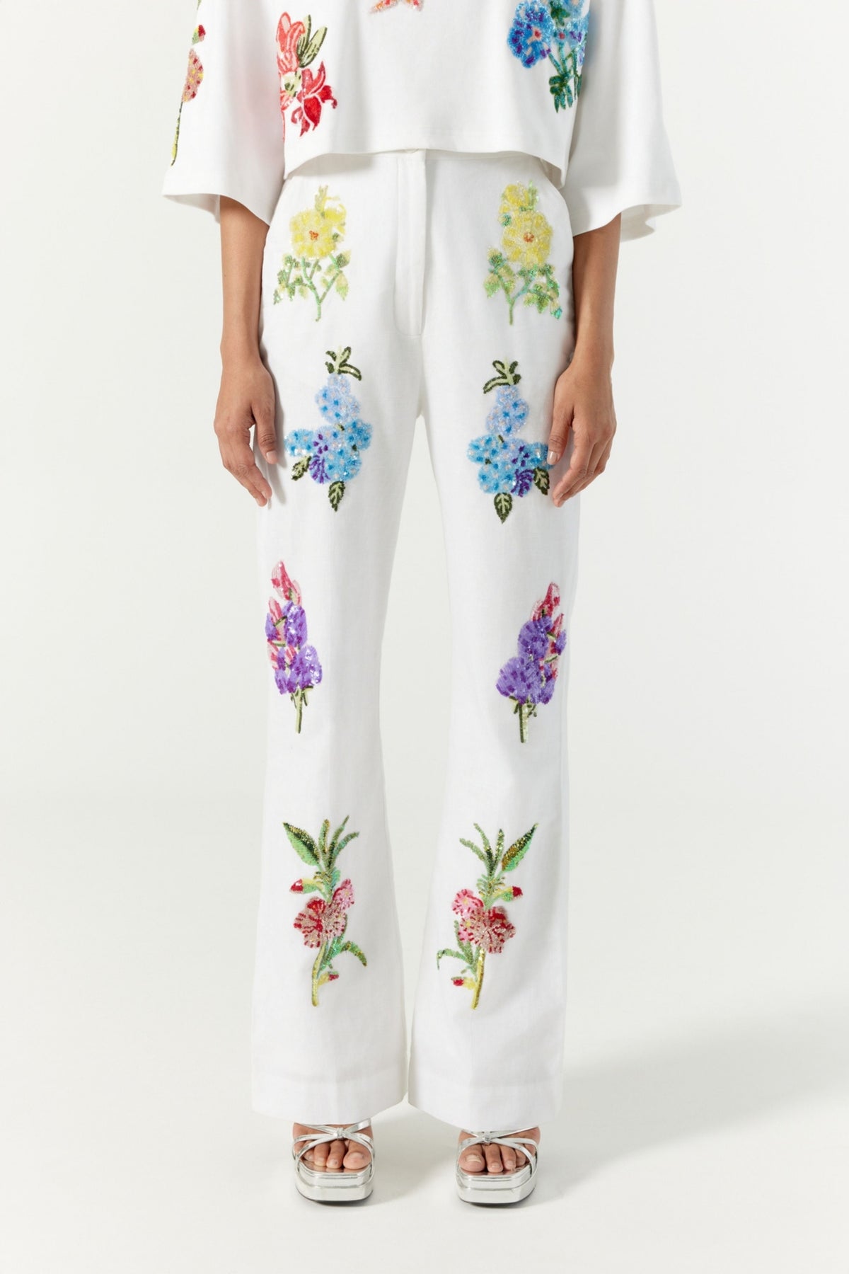 White Botanical Trouser