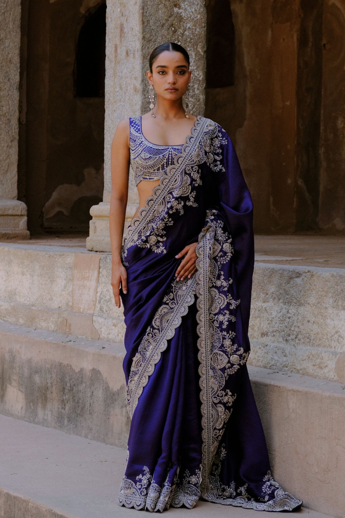 Embroidered Purple Saree With Blouse