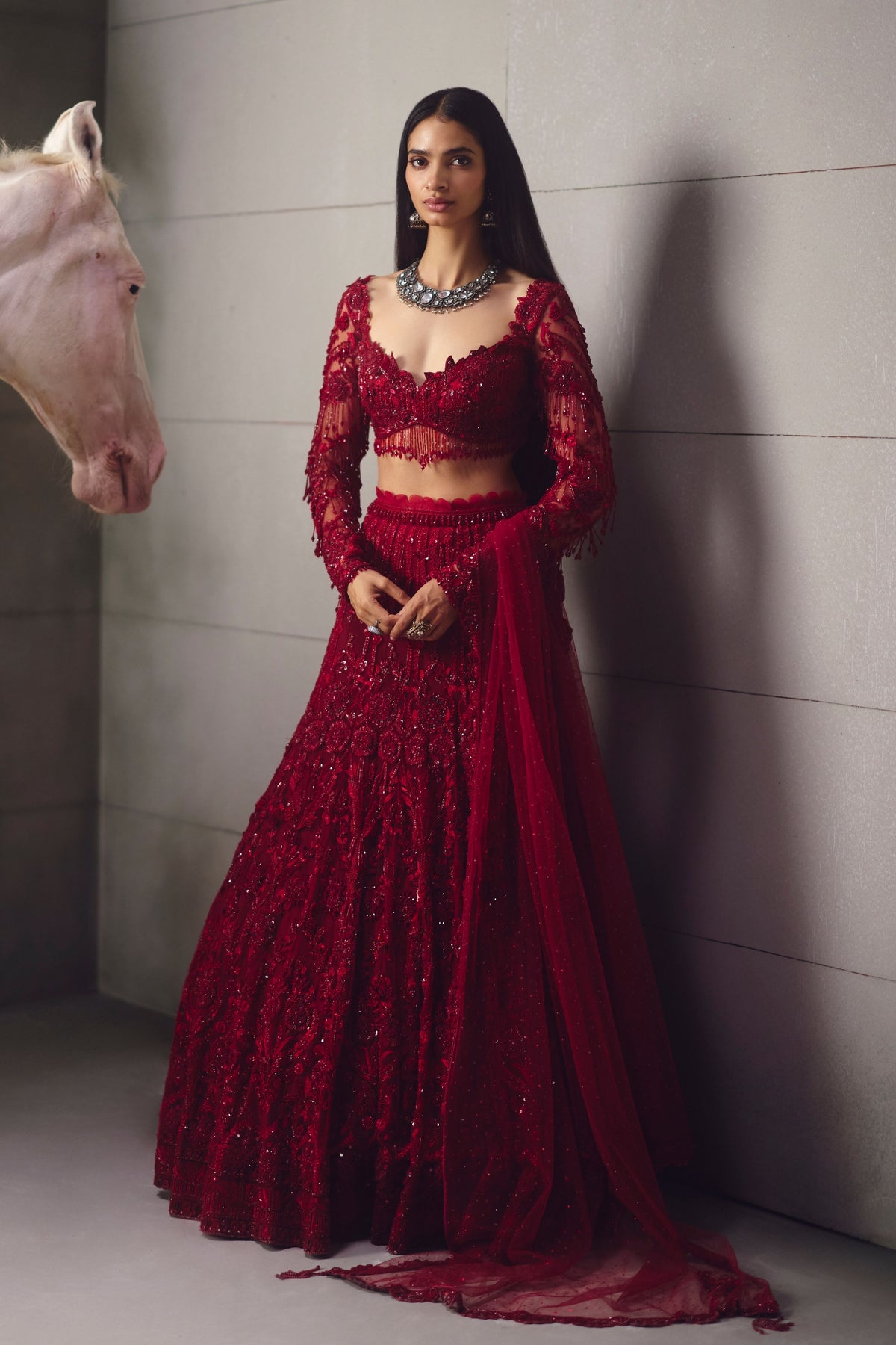 Red Embroidered Lehenga Set