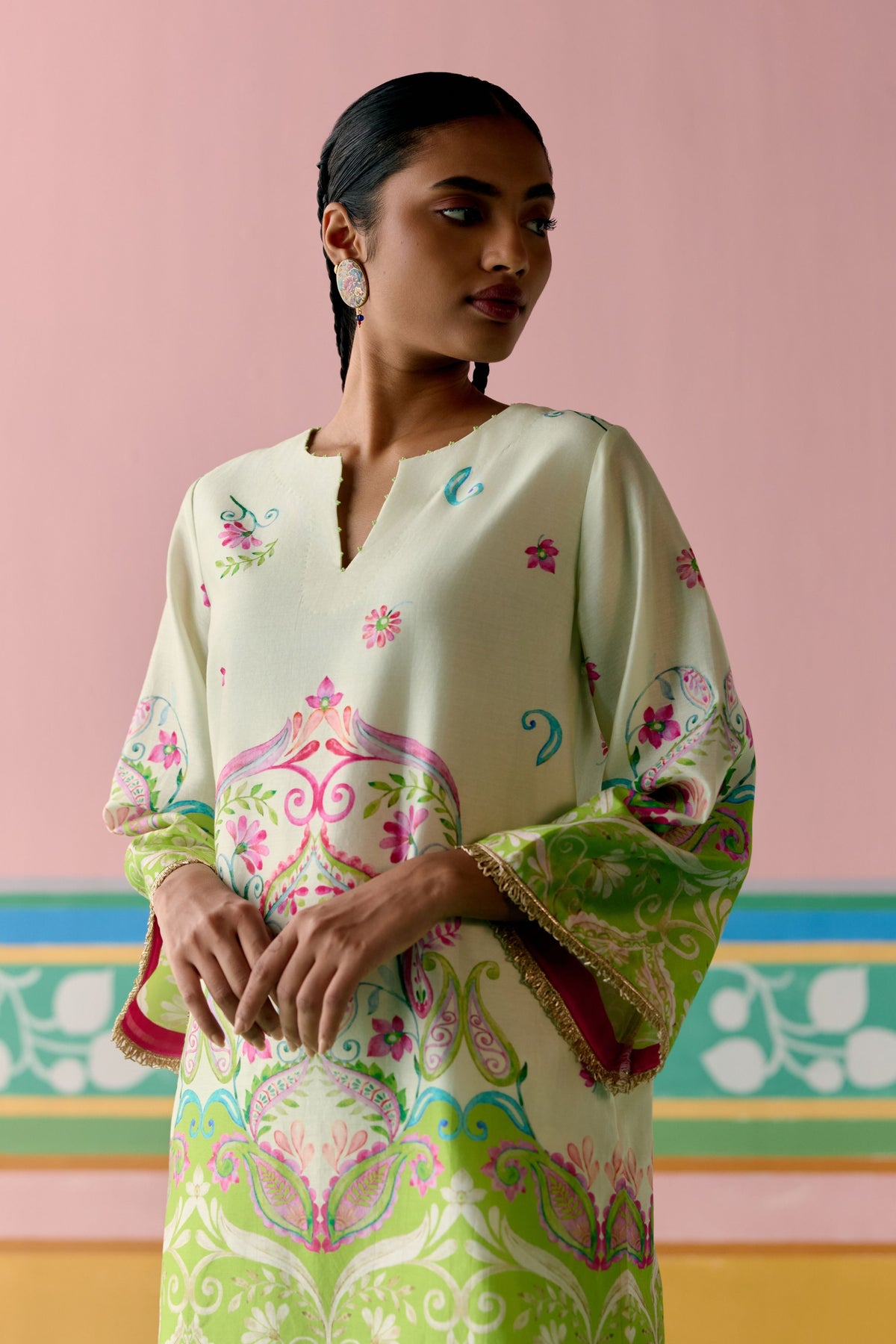Lime Green Paisley Sharara Set