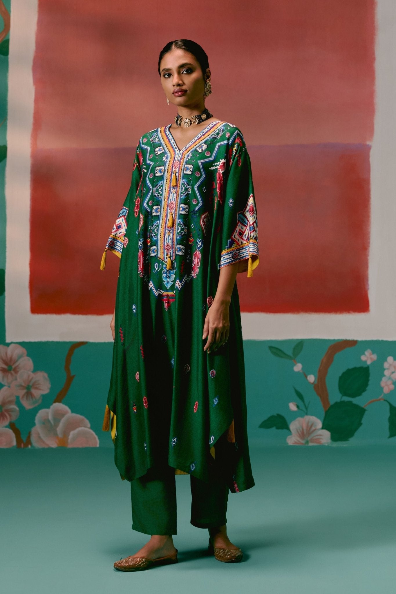 Emerald Aztec Kaftan Set - Label Mogra - Elahe
