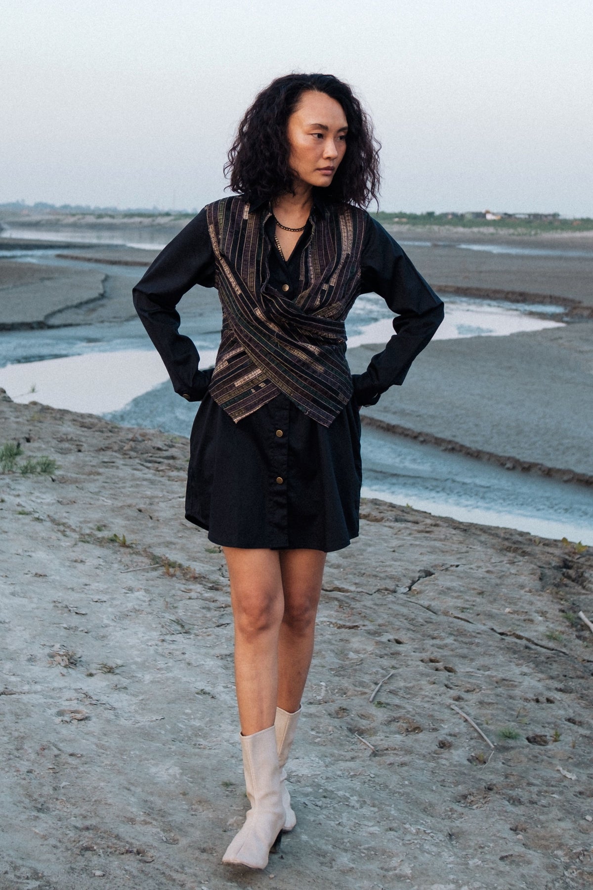 Upcycled Seattle Black Green Dress