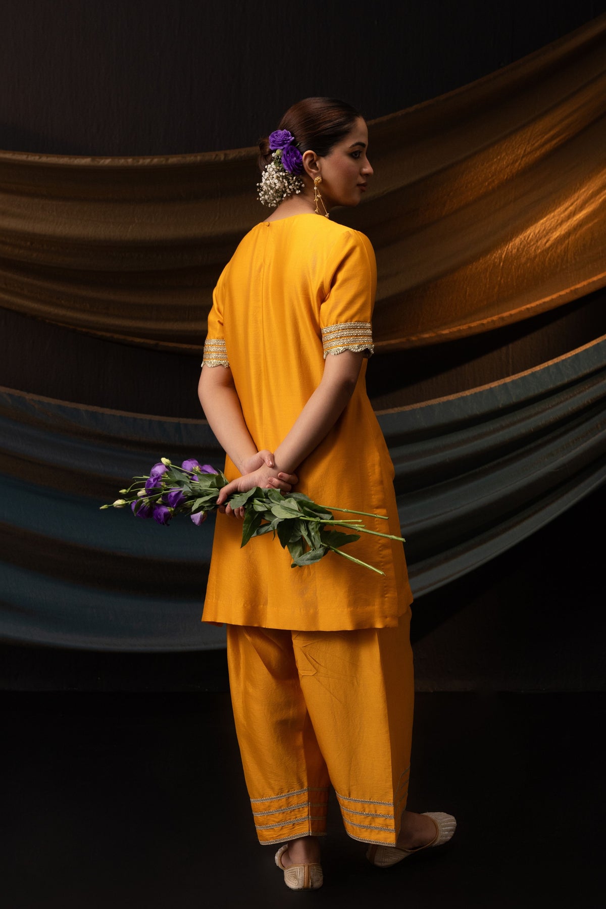 Orange  3D Motif Kurta Set