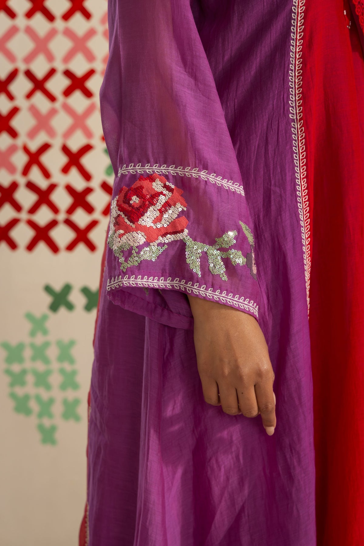 Red Purple Petal Kurta Set