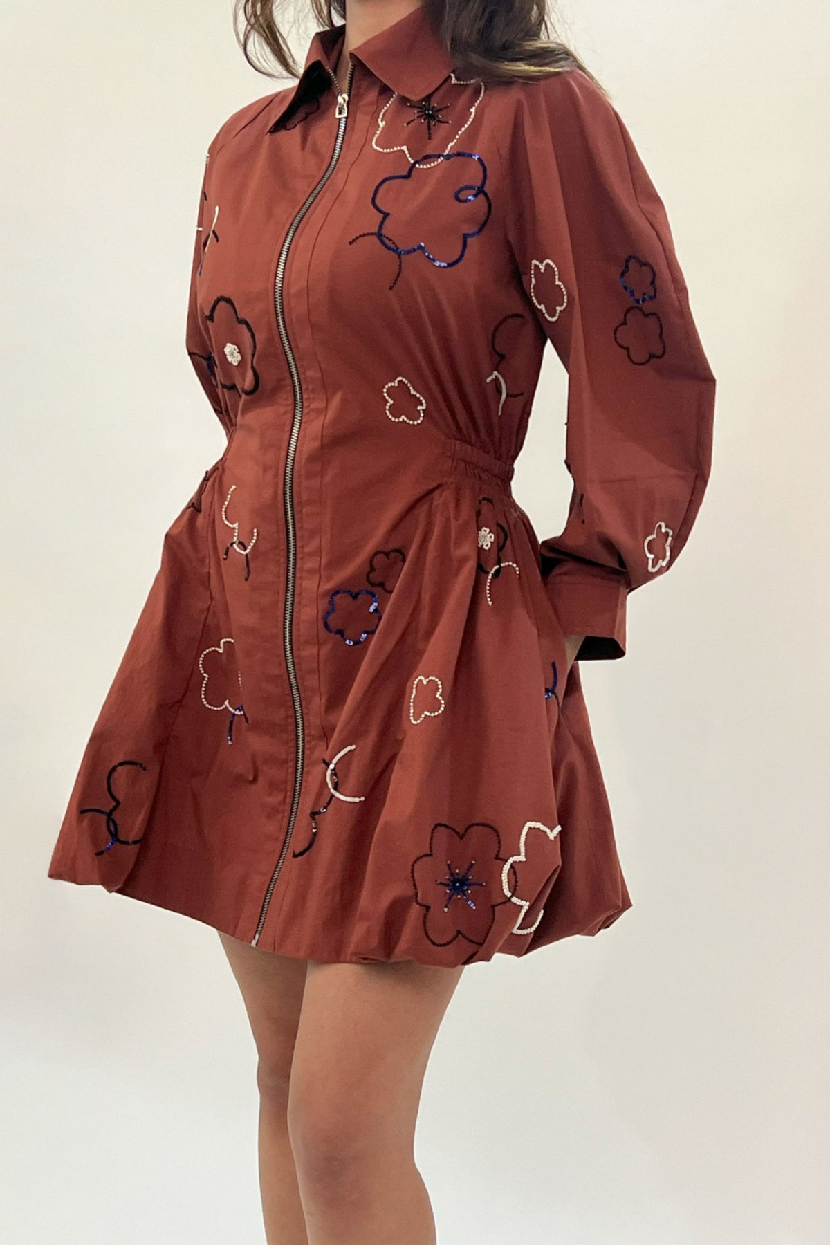 Embroidered Bubble Hem Dress