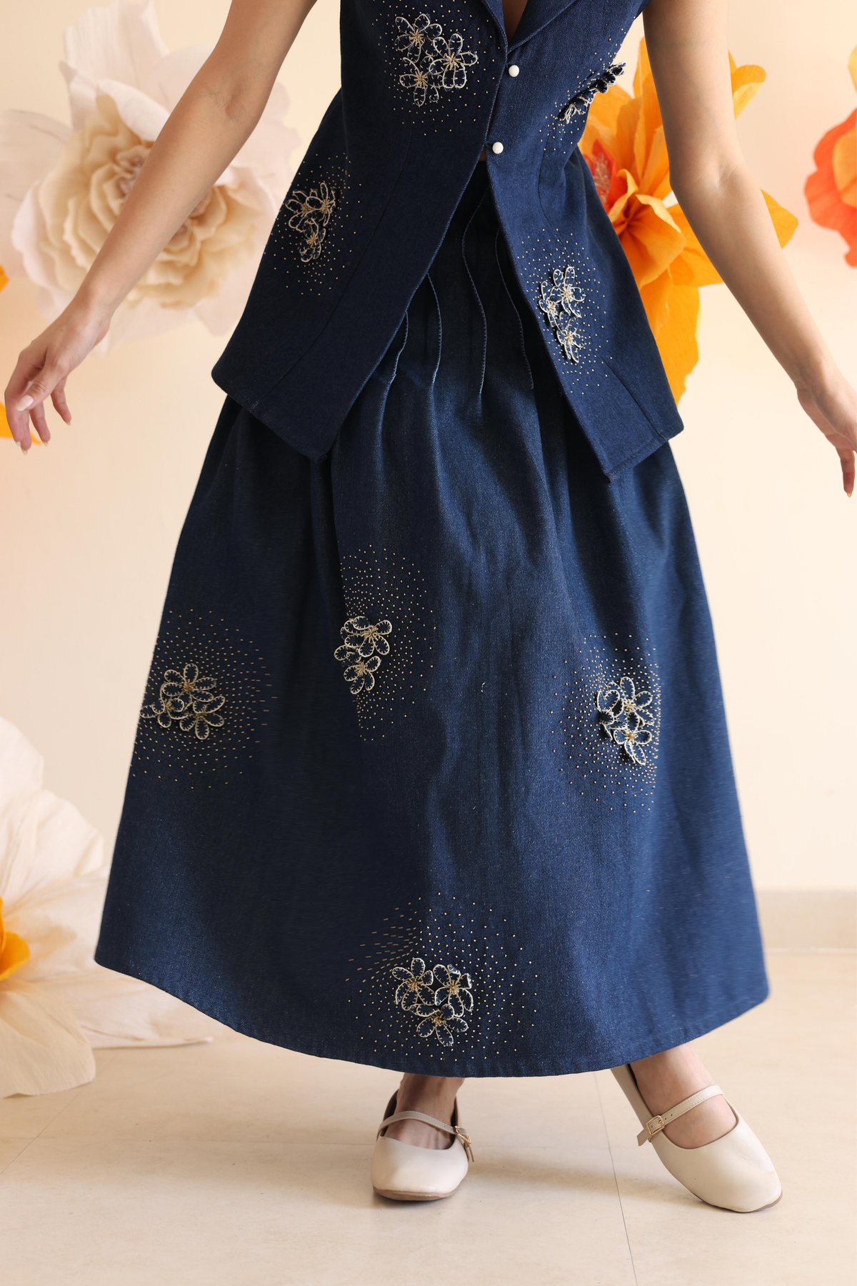 Midnight Blue Pleated Skirt