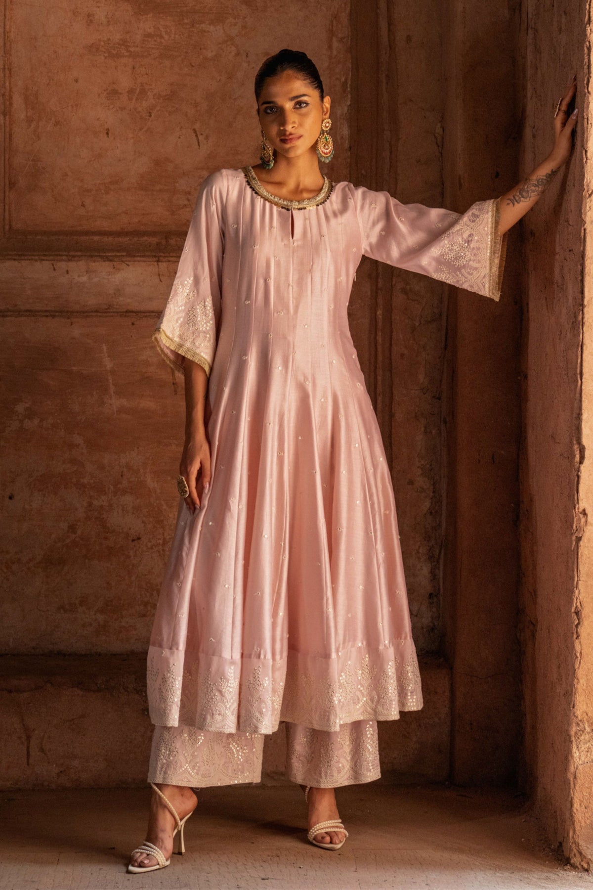 Forest Onion Pink Anarkali Set