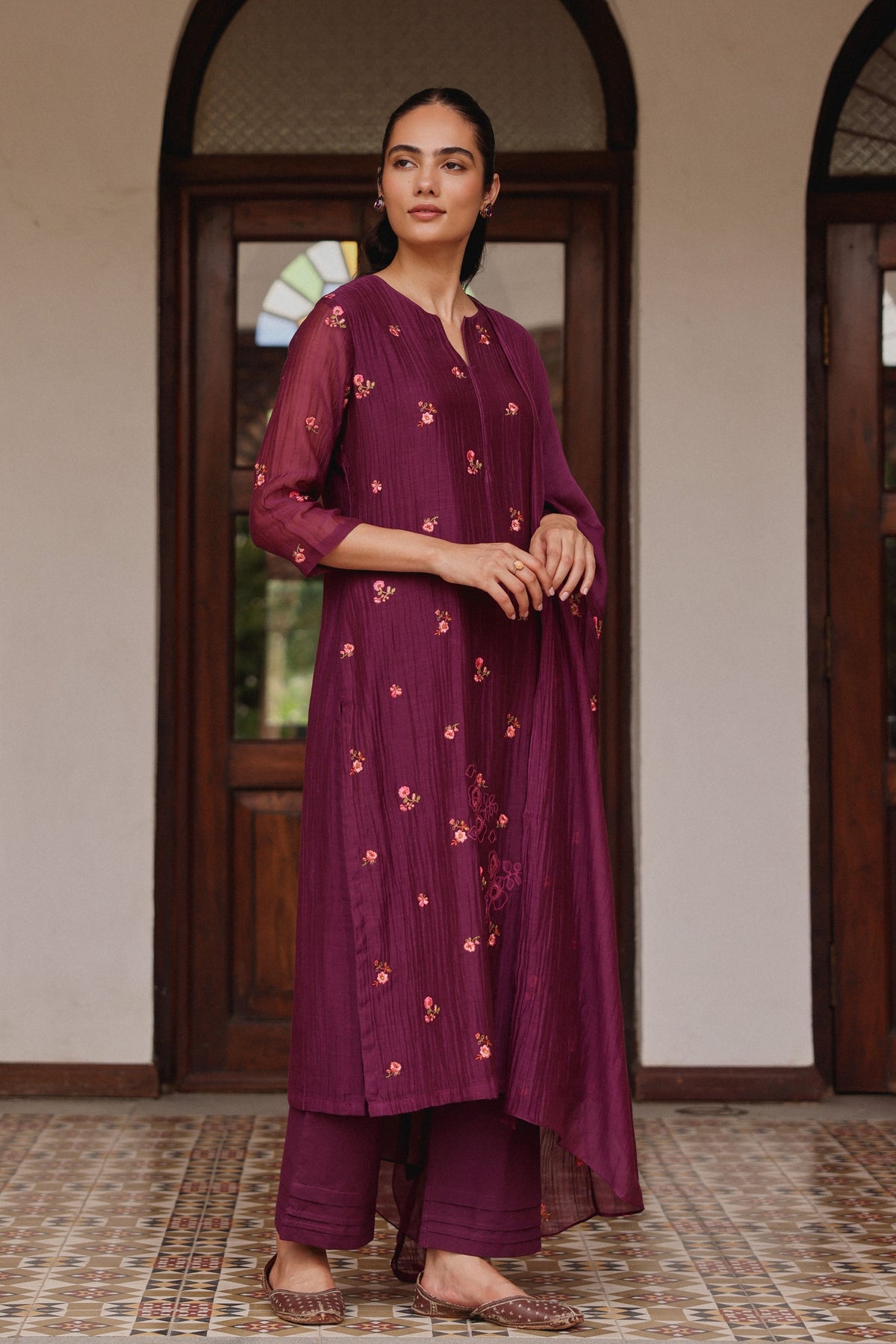 Amethyst Bloom Embroidered Kurta Set