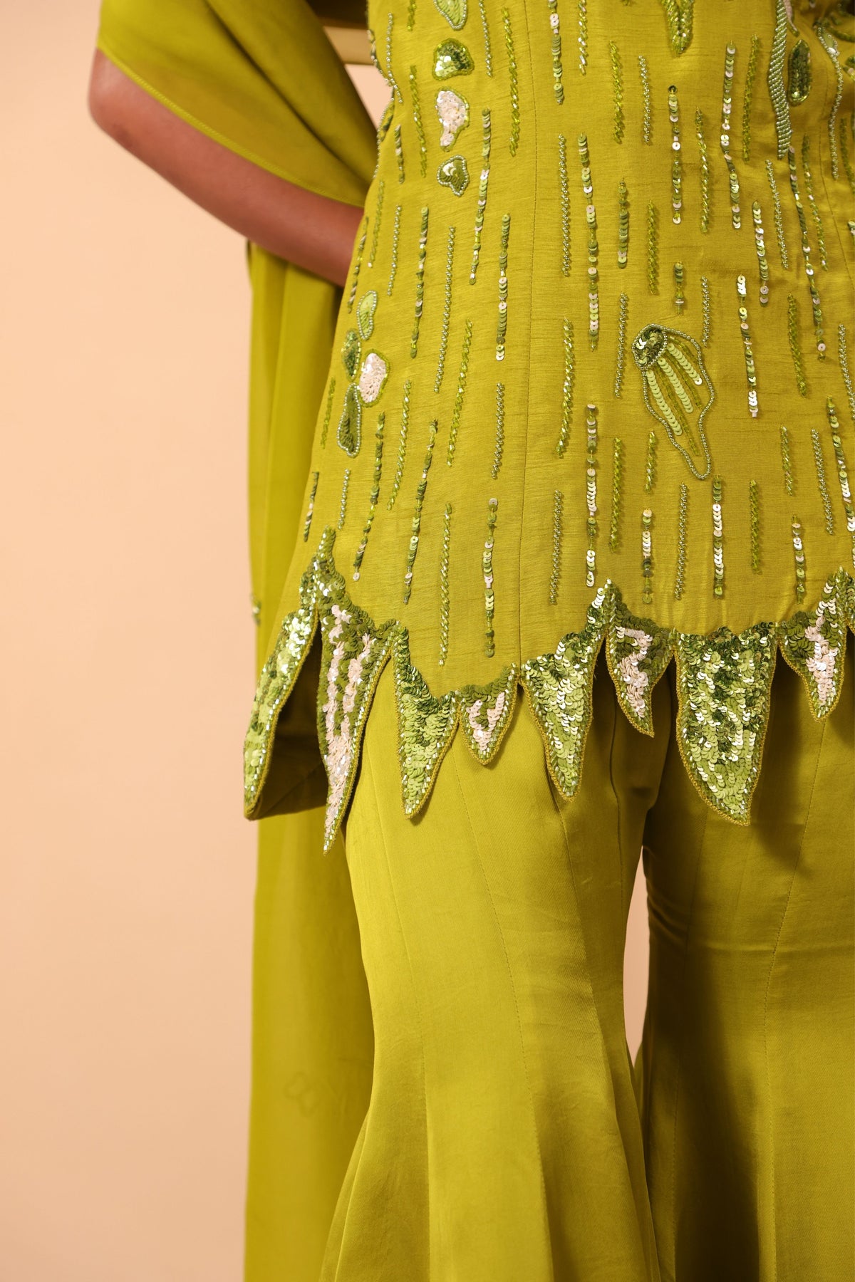 Green Heavy Embroidered Sharara Set