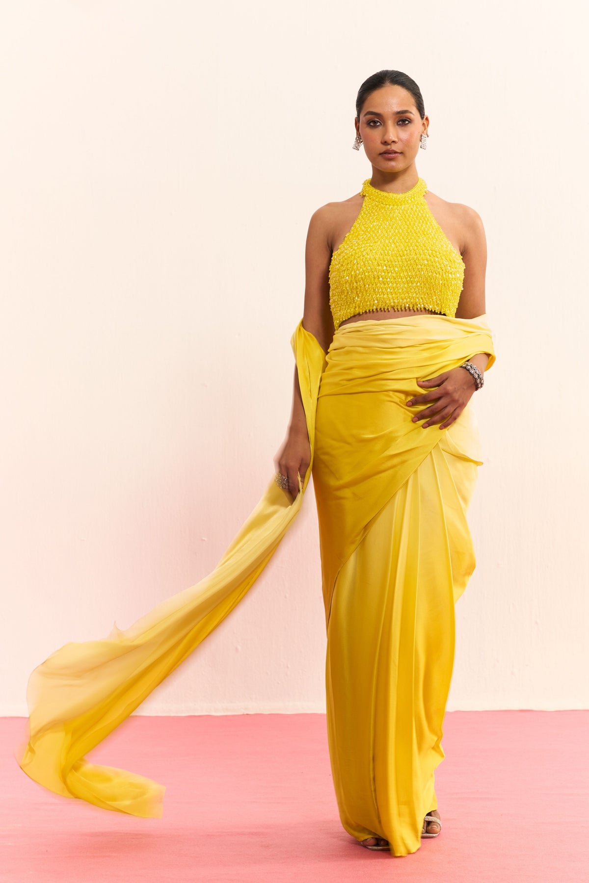 Honey Mist Draped Saree Set