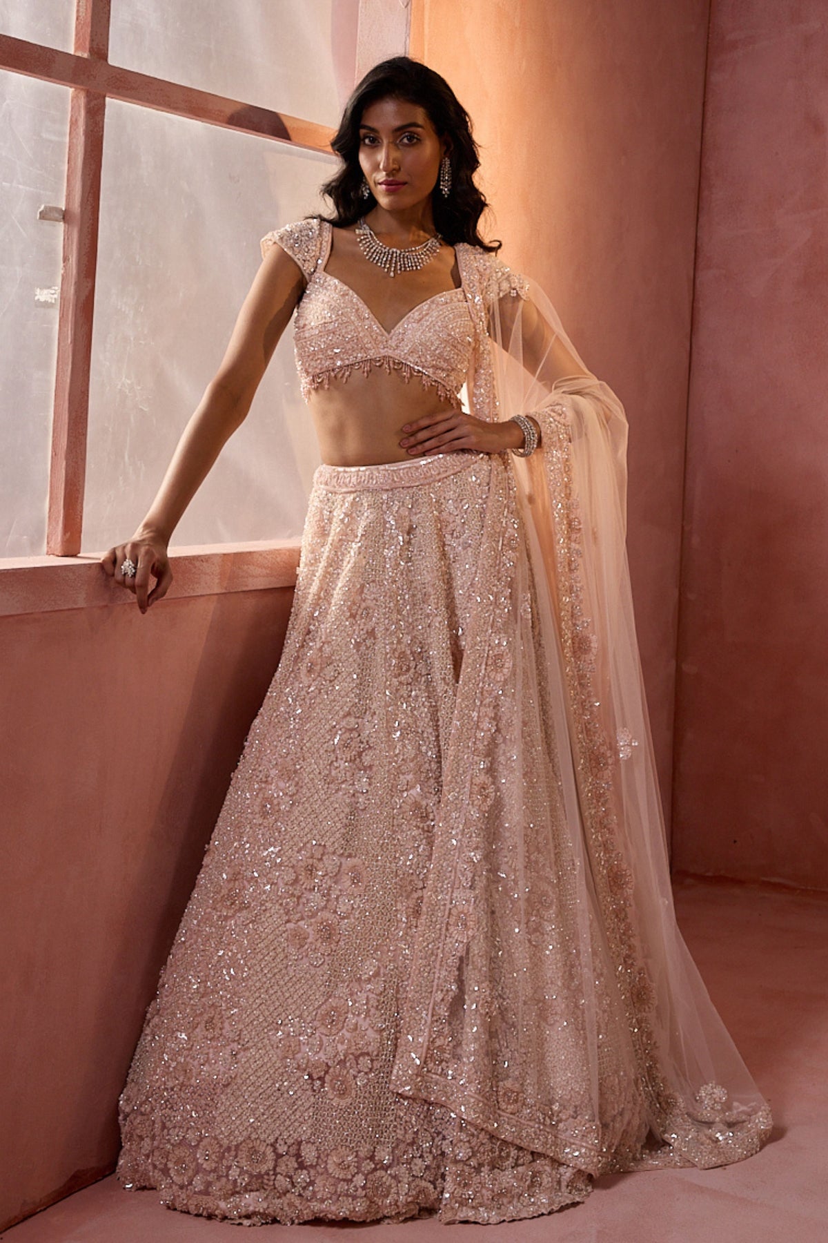 Blush Pink Net Lehenga Set