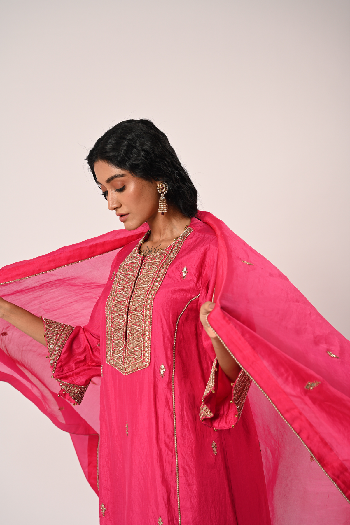 Pink Princess Cut Kurta Set