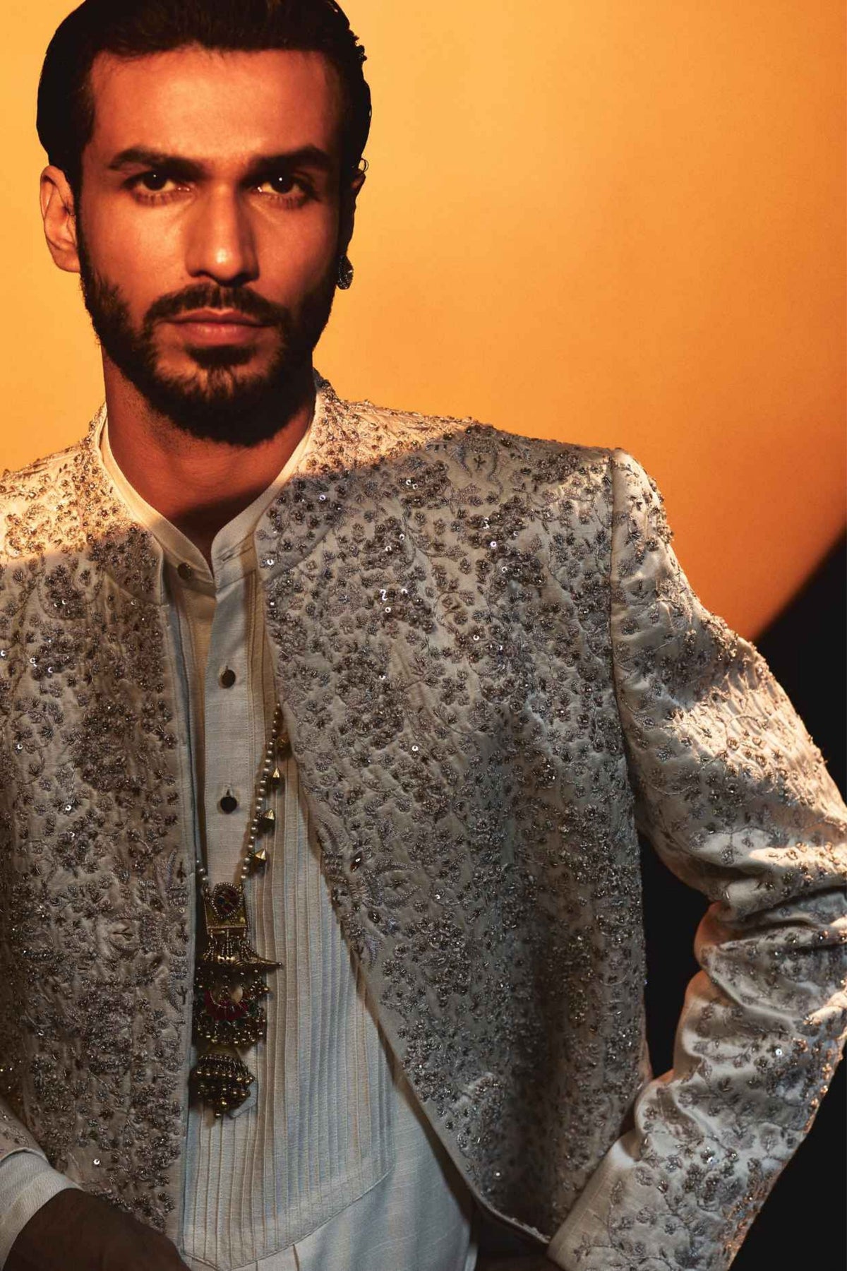 Rose Crème Dabka Sherwani Set
