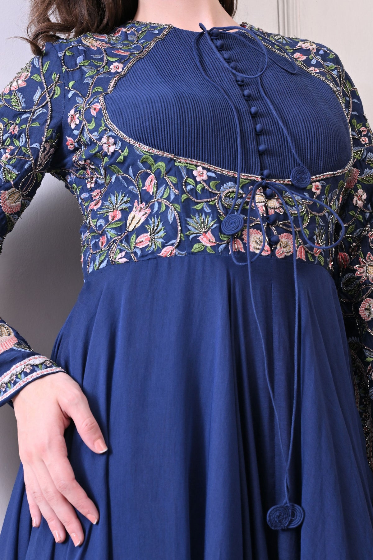 Blue Floral Embroidered Anarkali