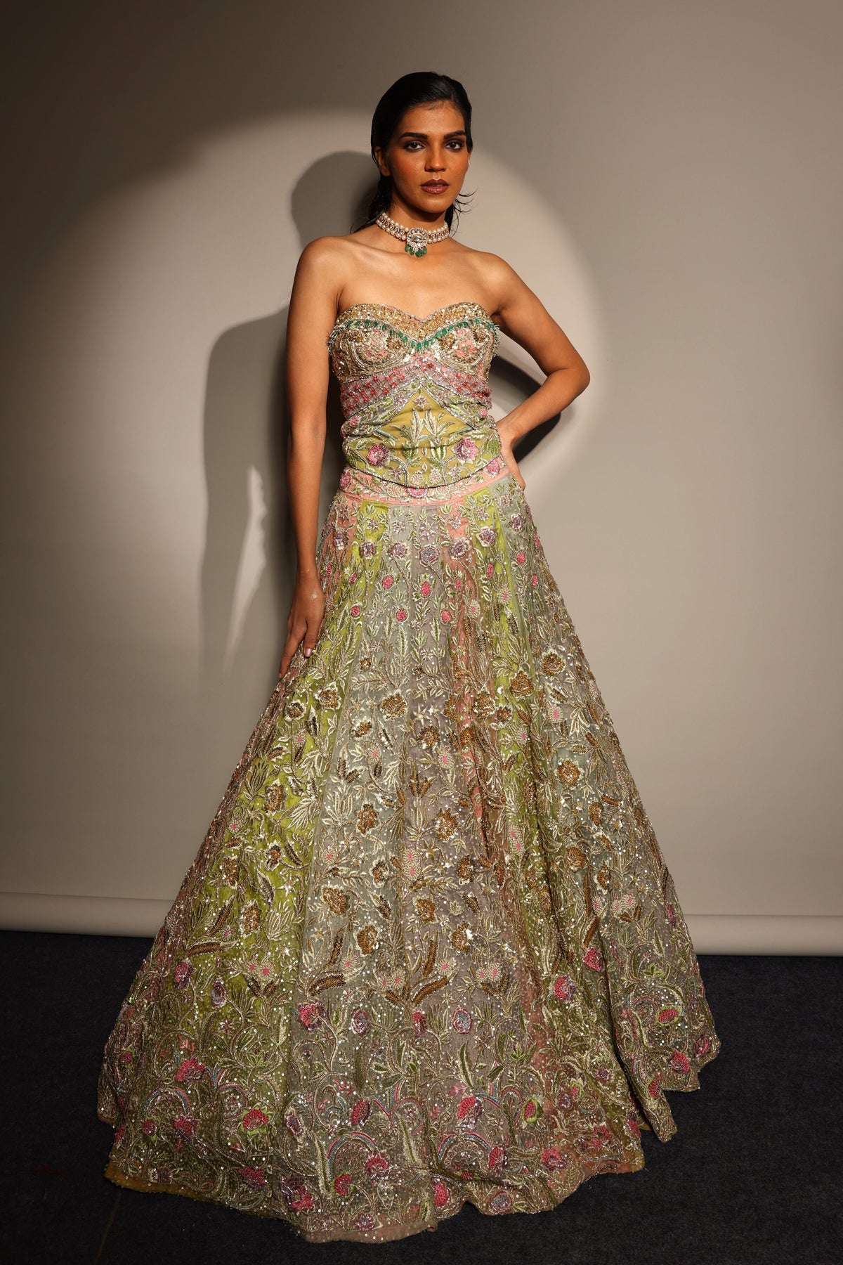 Satrangi Swarna Lehenga With Corset
