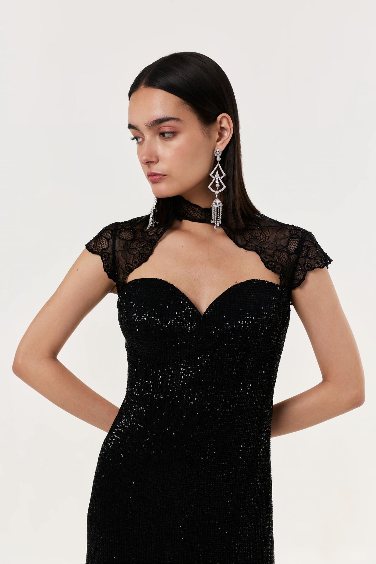 Midnight Lace Sequined Gown