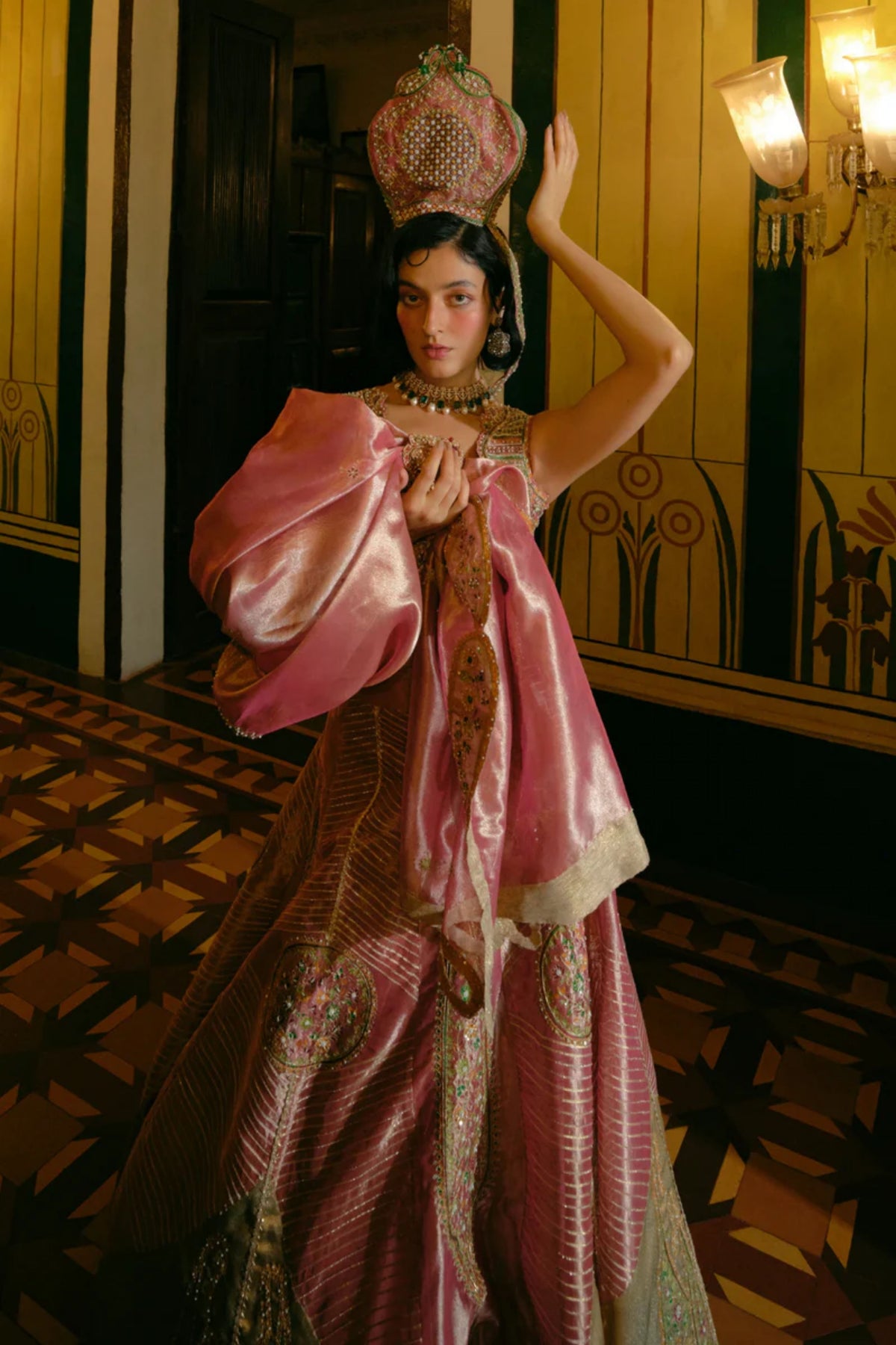 Pink  Tissue Lehenga Set