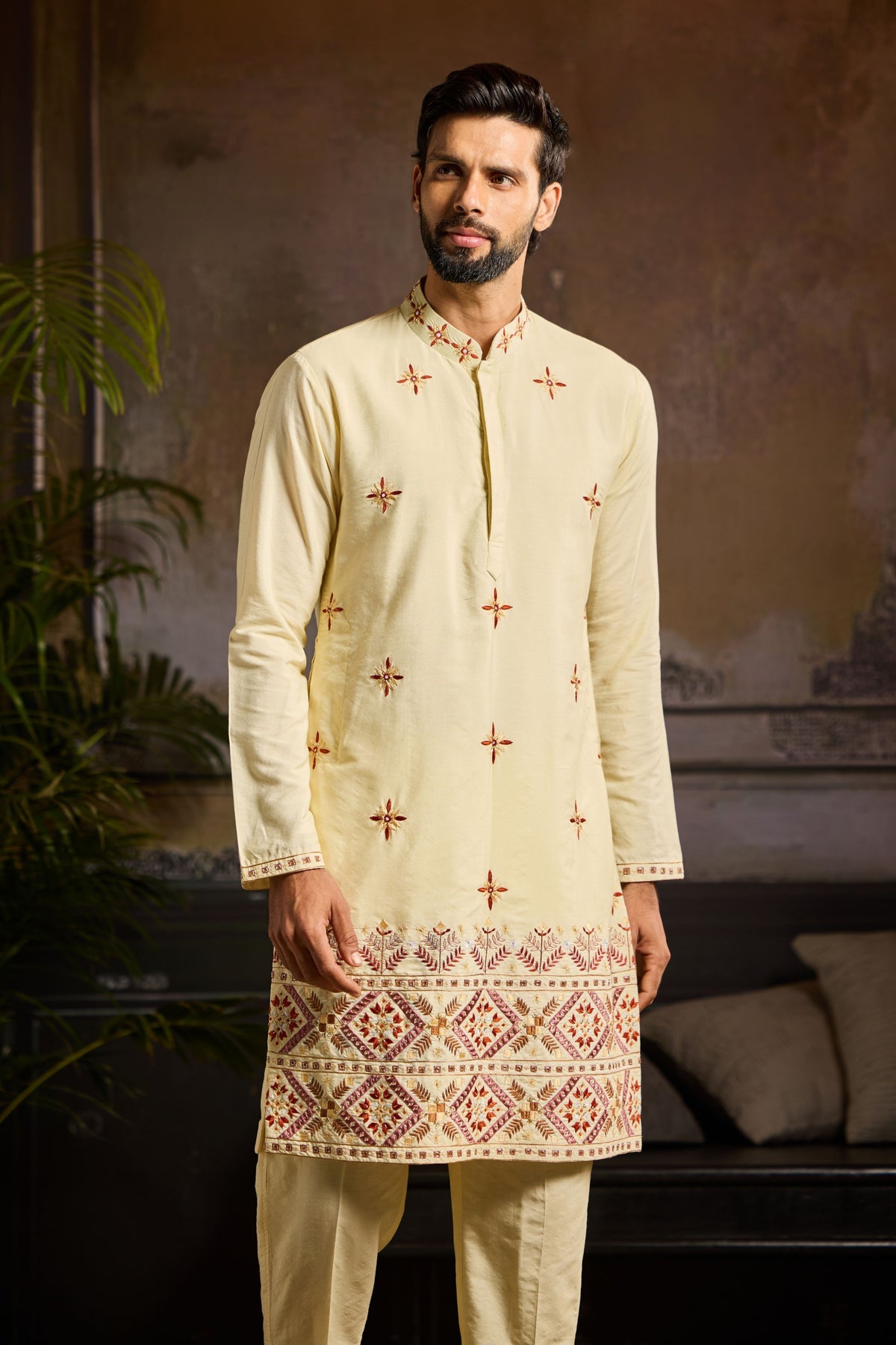 Pastel Yellow Trible Kurta Set