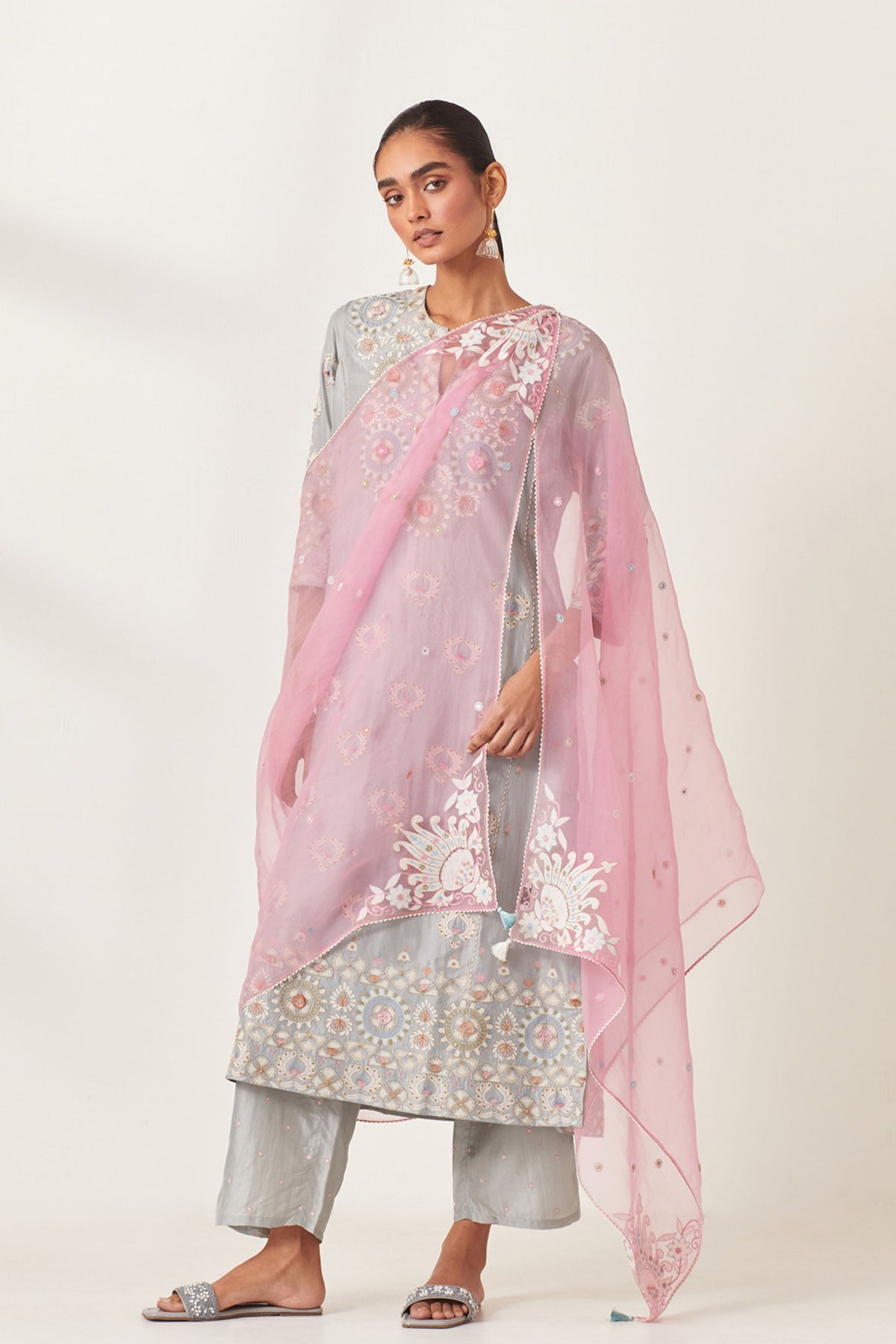 Pink Silk Organza Dupatta