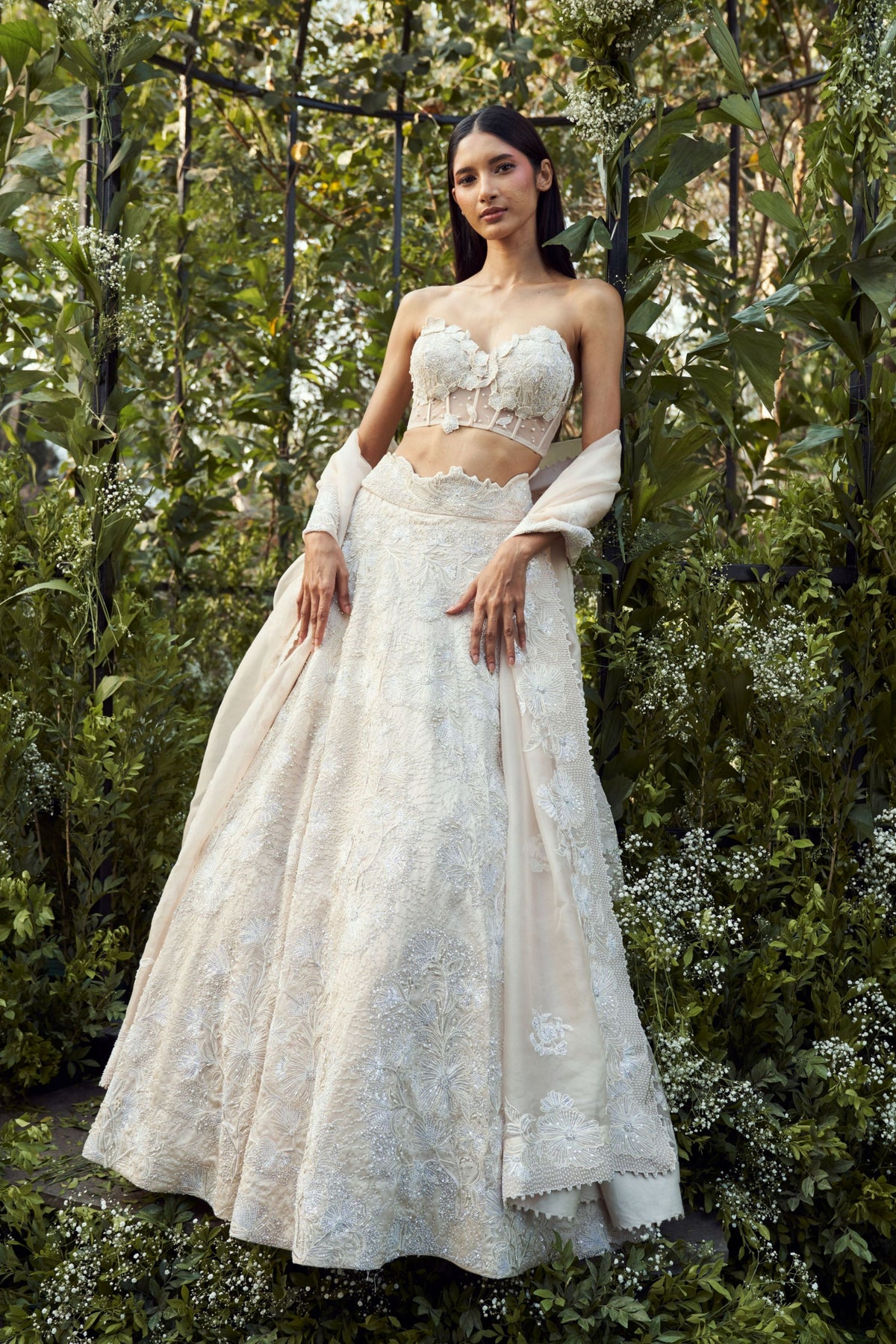 White Pearl Floral Lehenga