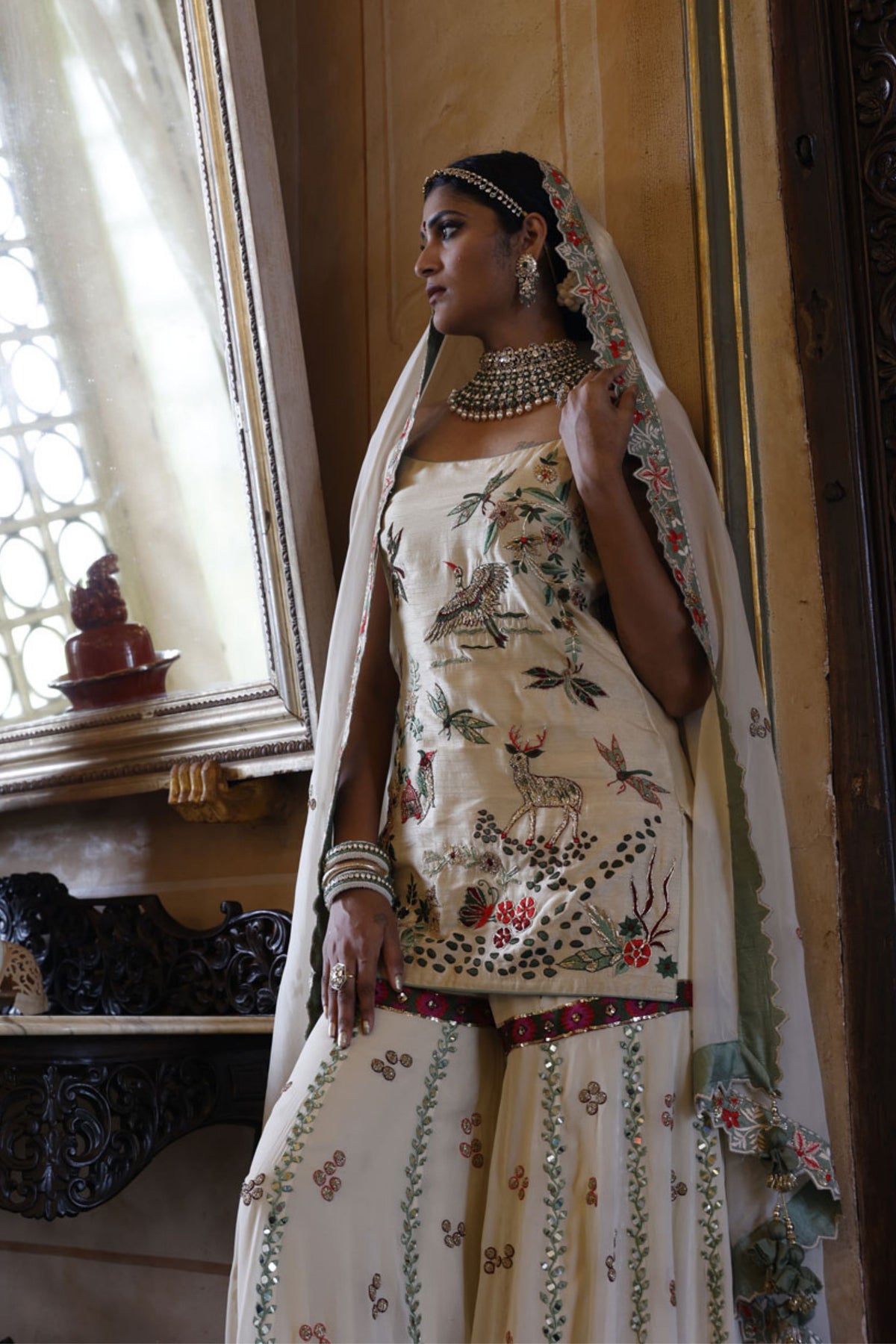 Machine Embroidered Kurta, Sharara and Dupatta