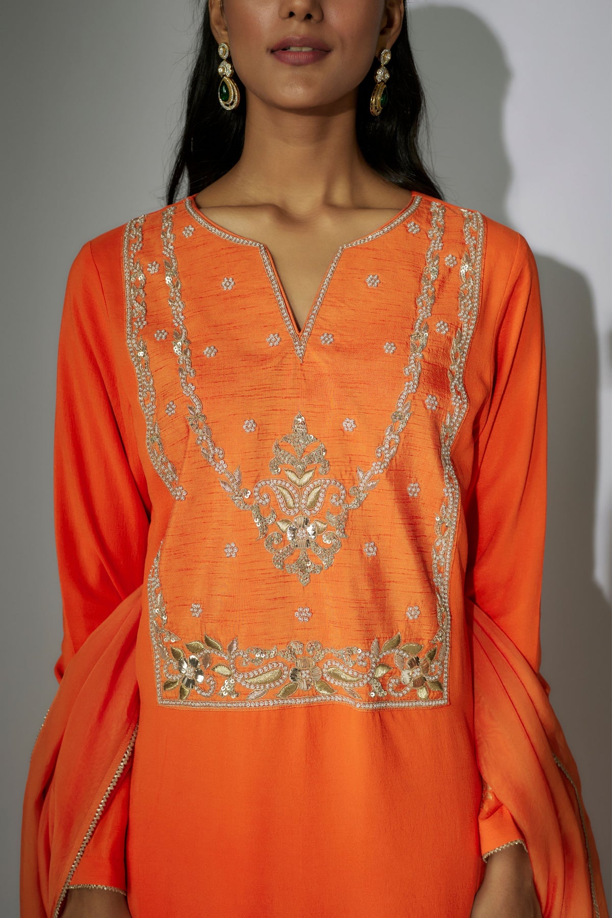 Orange Embroidered Kurta Set
