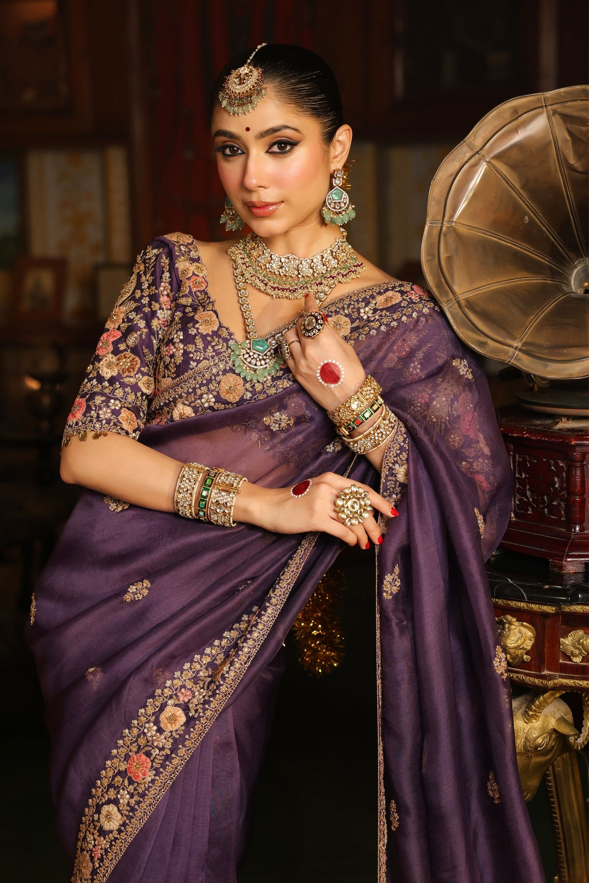 Ahista Purple Mayur Saree Set