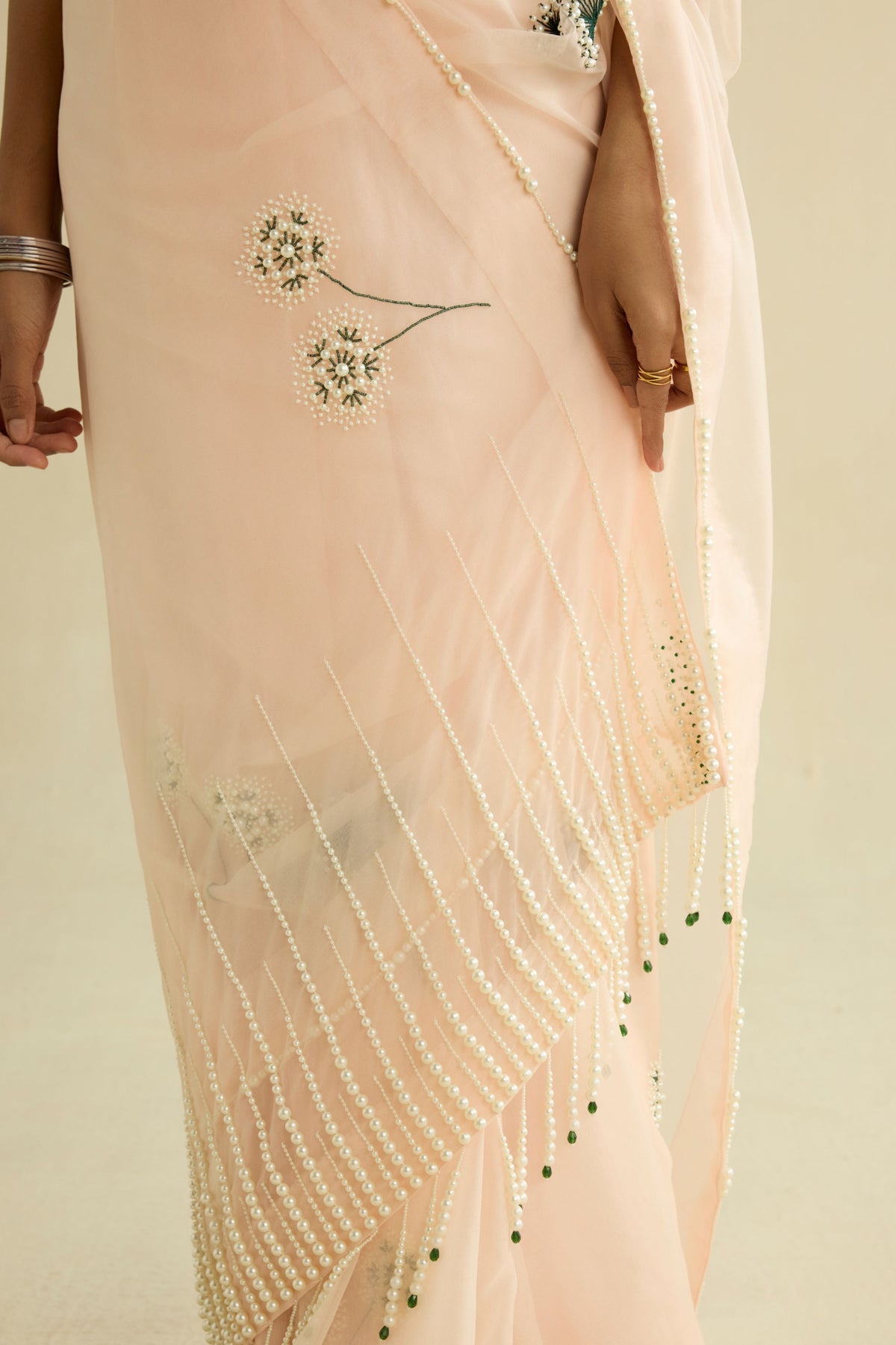 Pink Embroidered Organza Saree Set