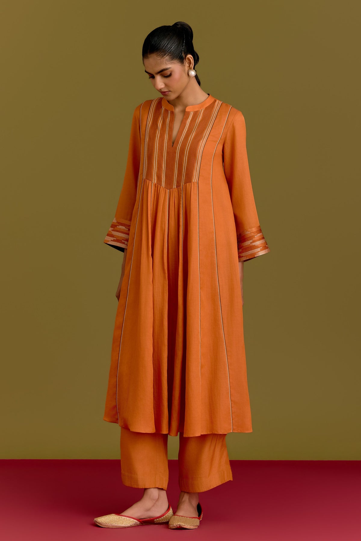 Orange Chanderi Kurta Set