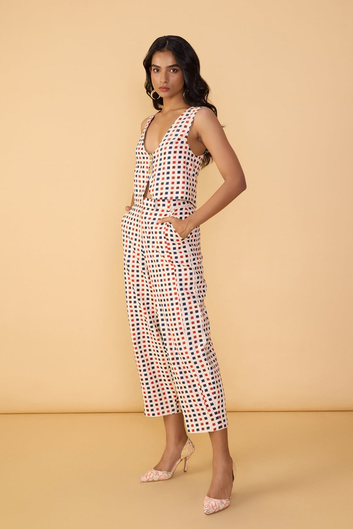 Checkered Print Plunge