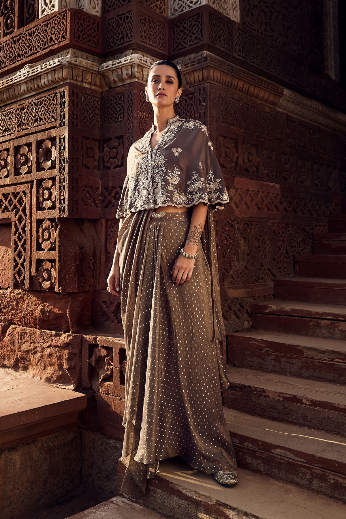 Multani Mini Cape with Stitched Saree