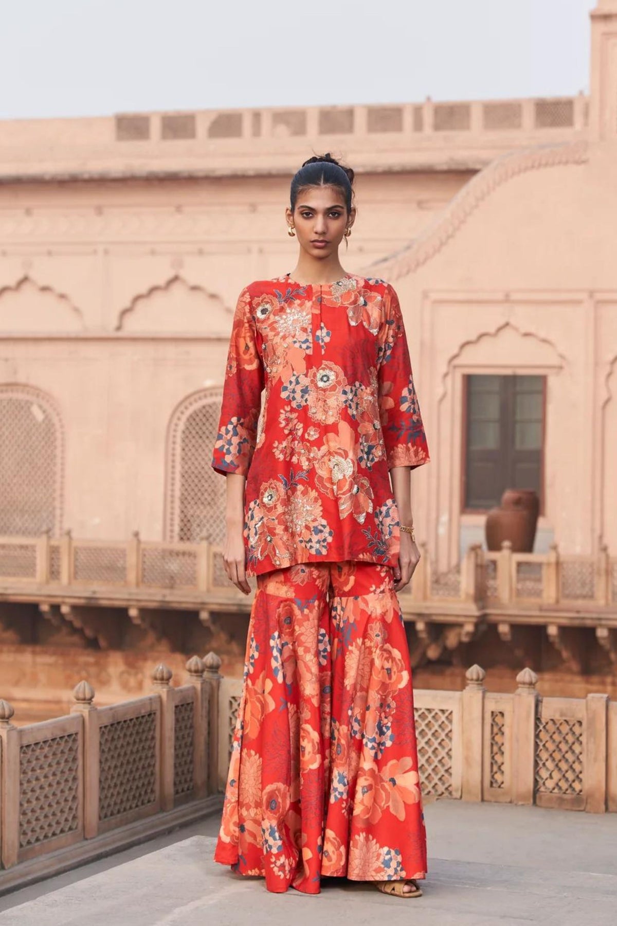Red Moroccan Highlight Sharara Set