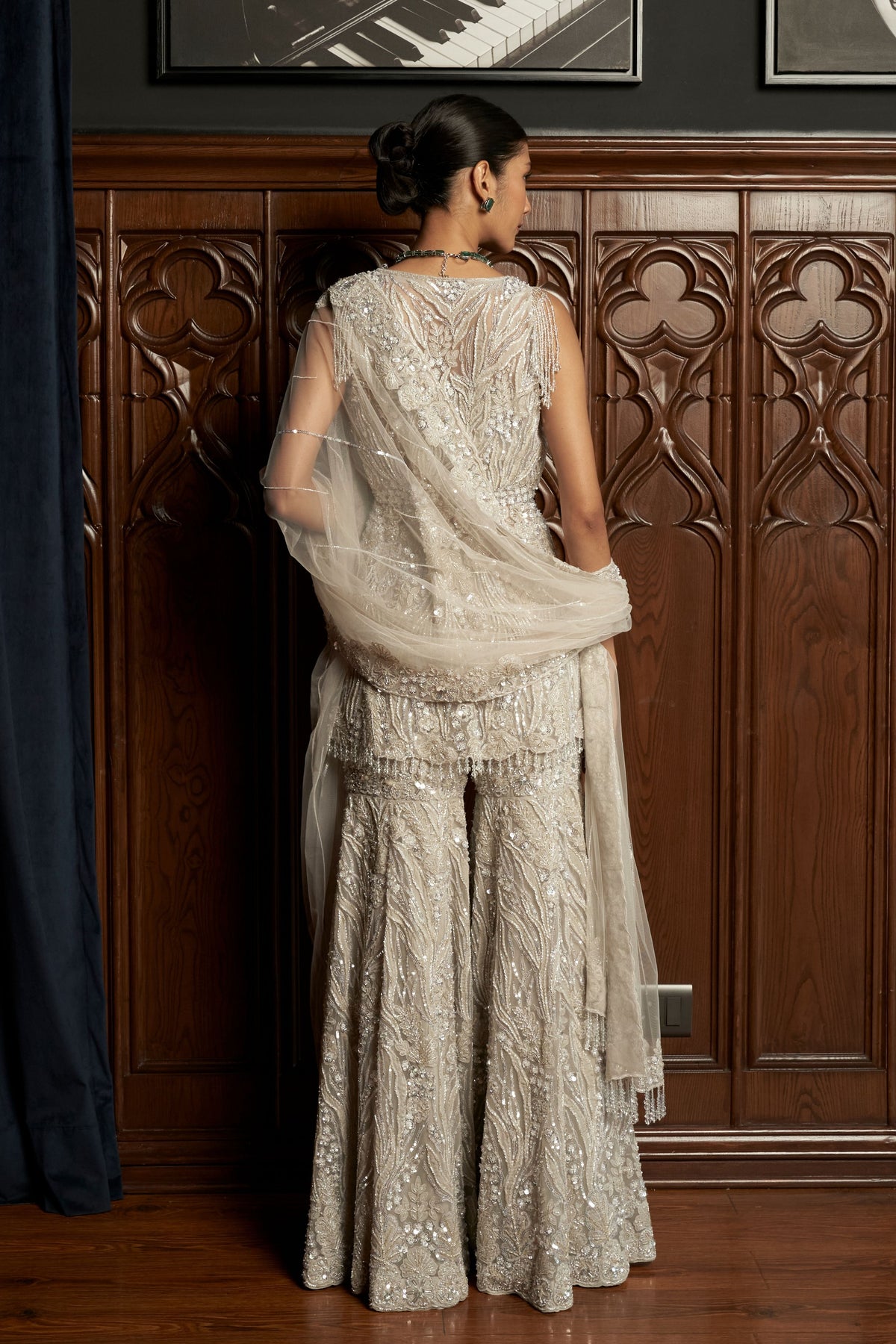 Grey Embroidered Sharara Set