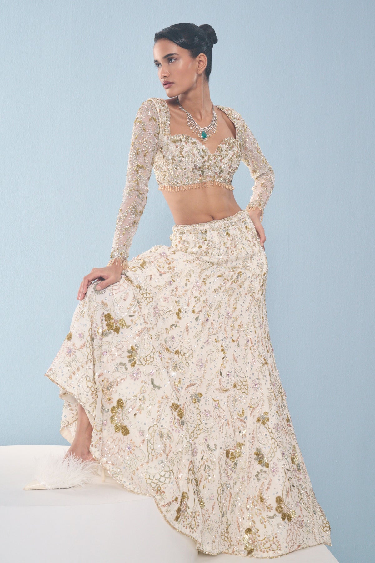 Ivory Fitted Lehenga Set