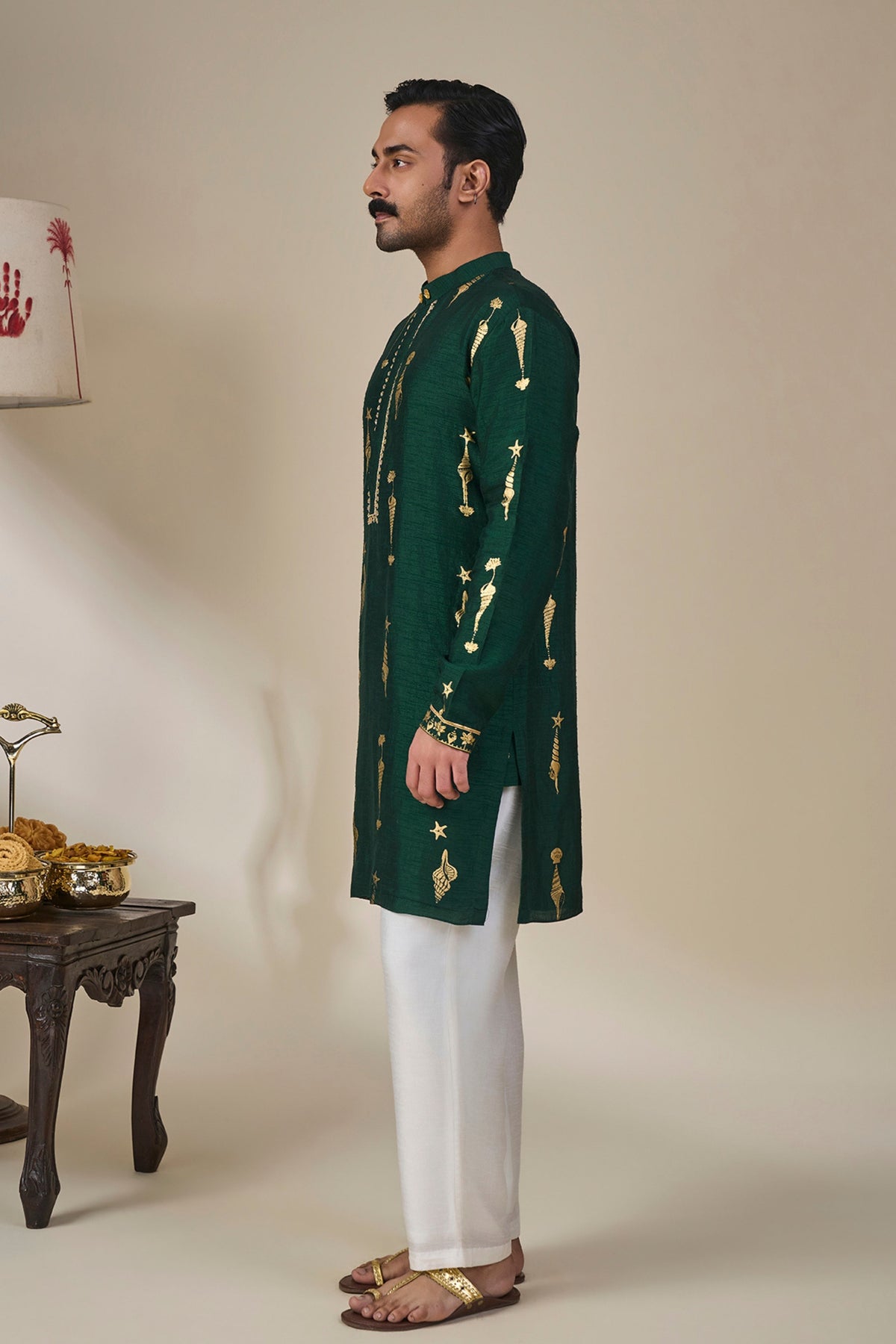 Bottle Green Kochi Conch Kurta Set