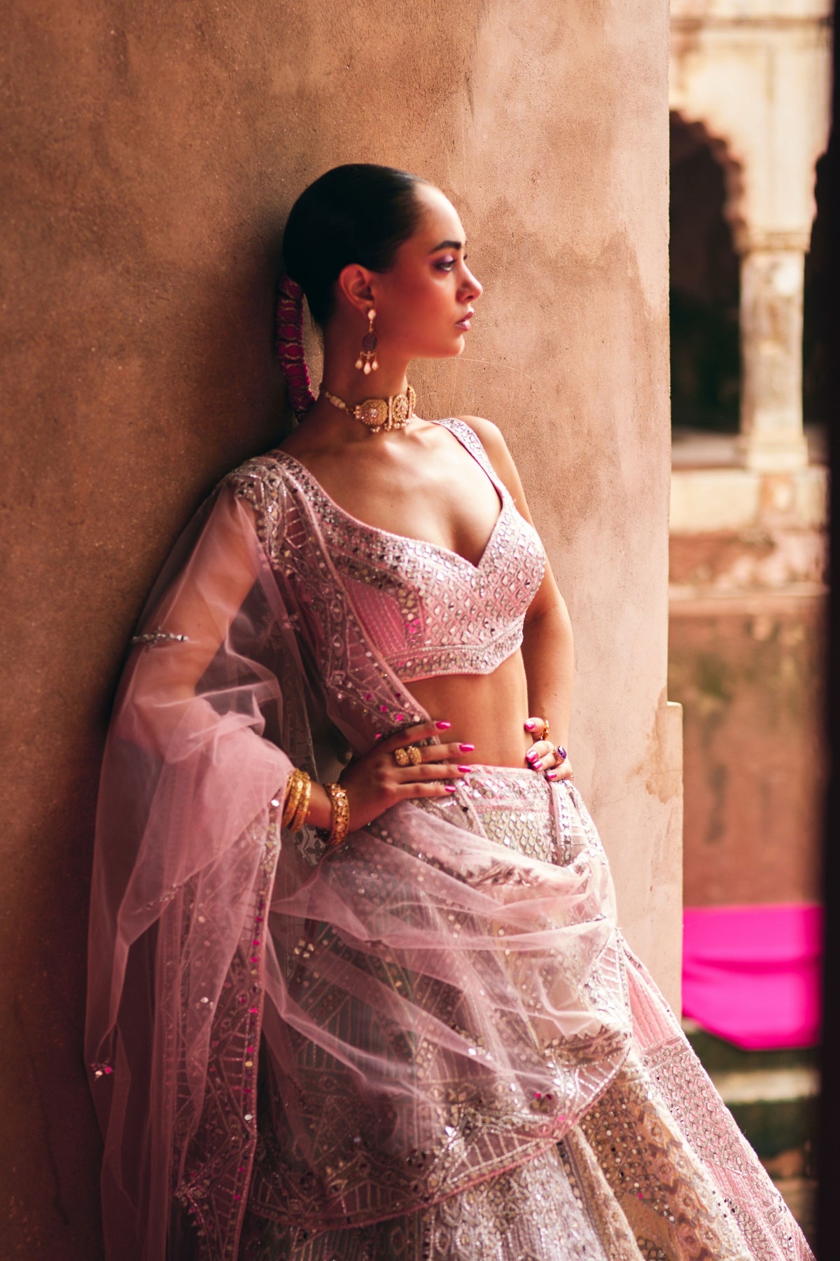 Multi Raw Silk Lehenga Set