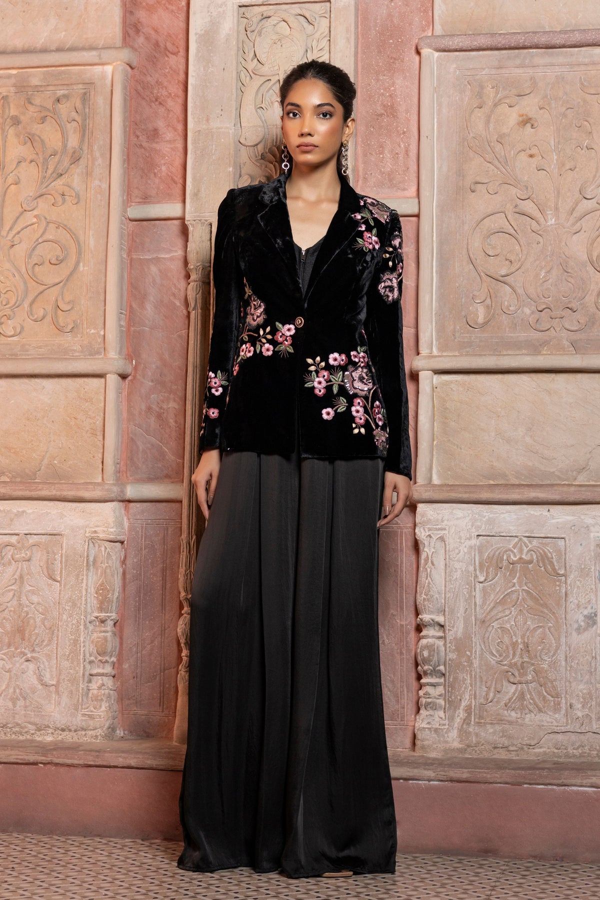 Black Velvet Applique Blazer