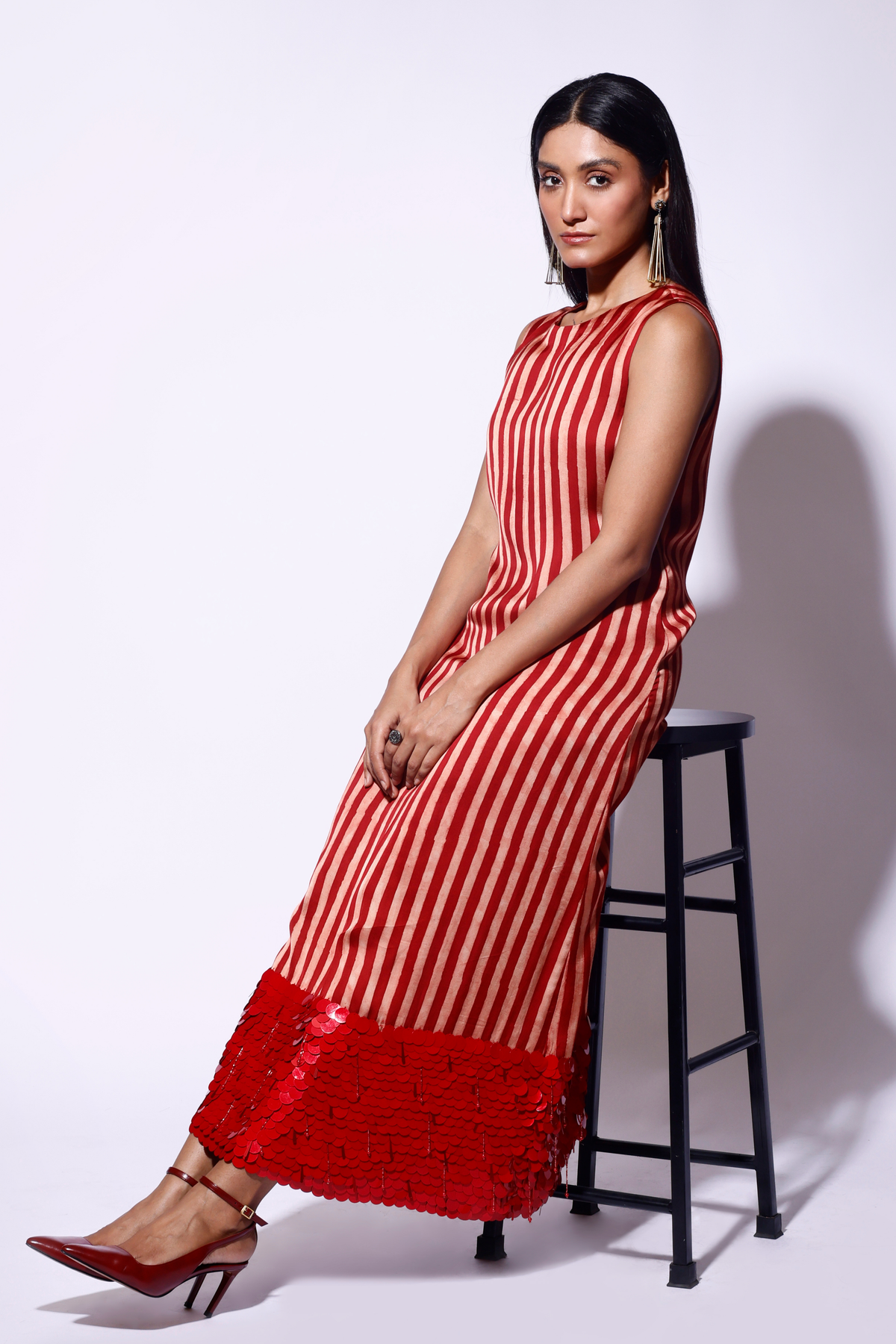 Red White Sequined Midi