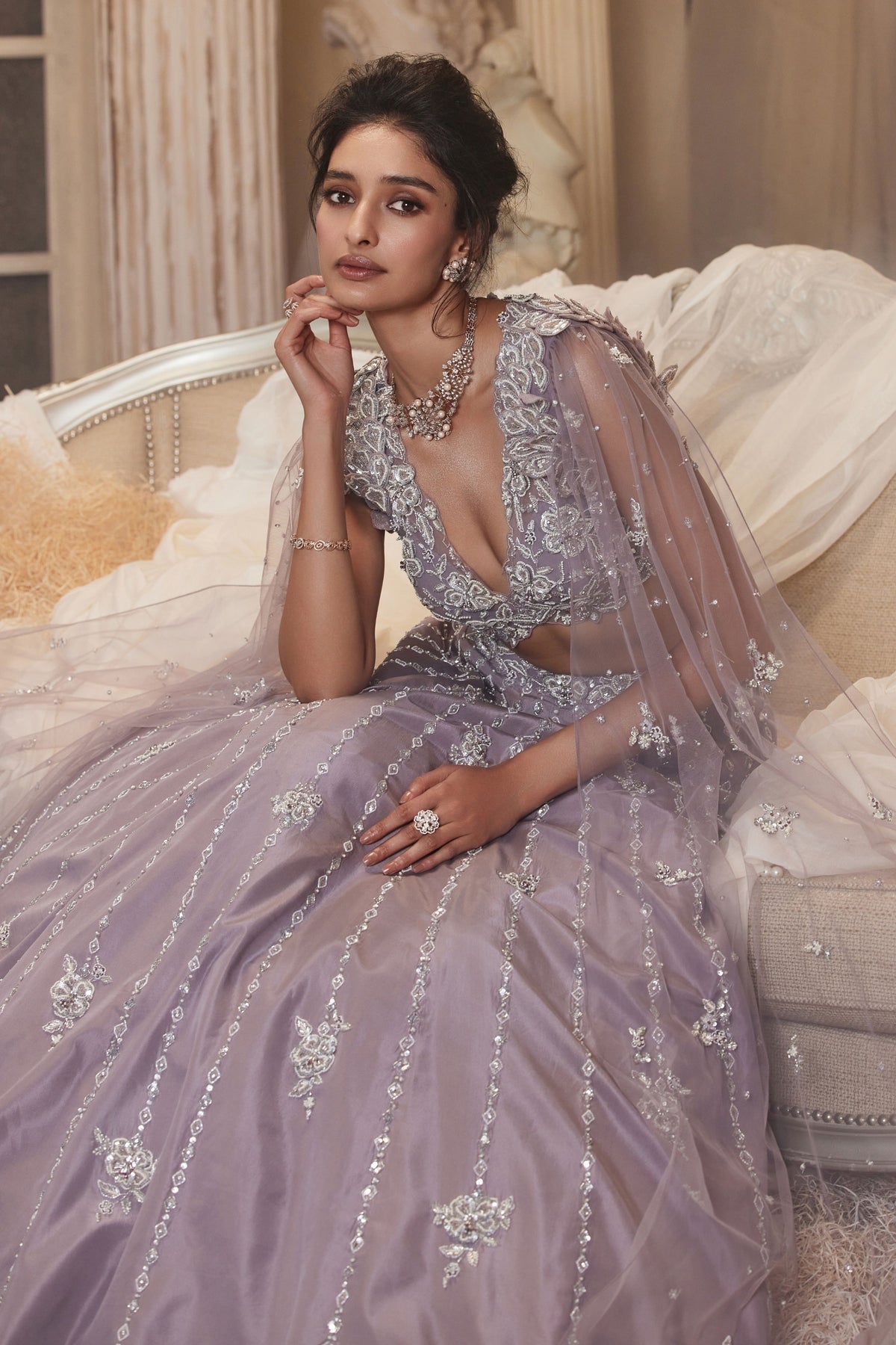 Canis Lilac Cape Lehenga Set