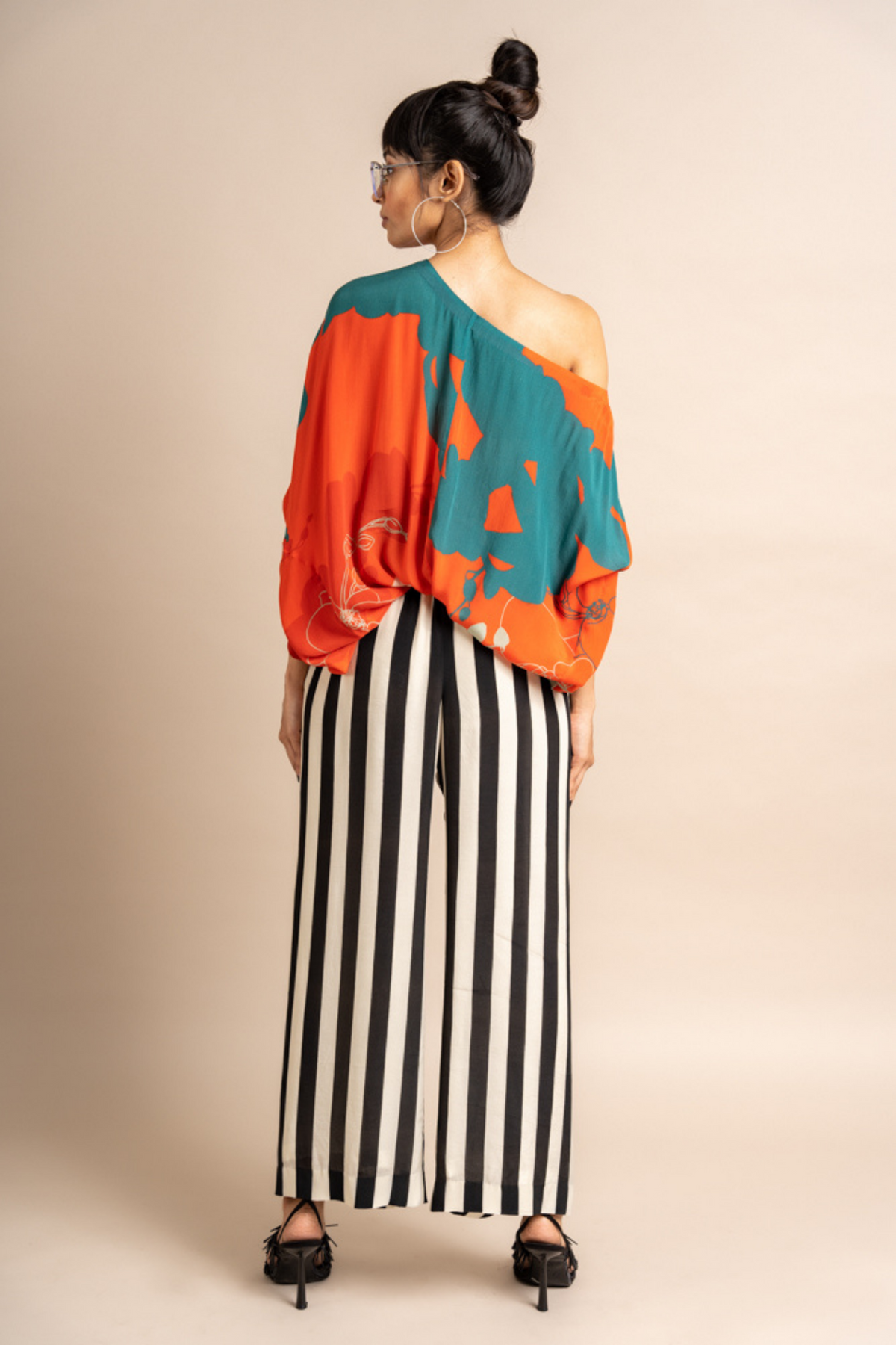 Tangerine Print Crepe Off Shoulder