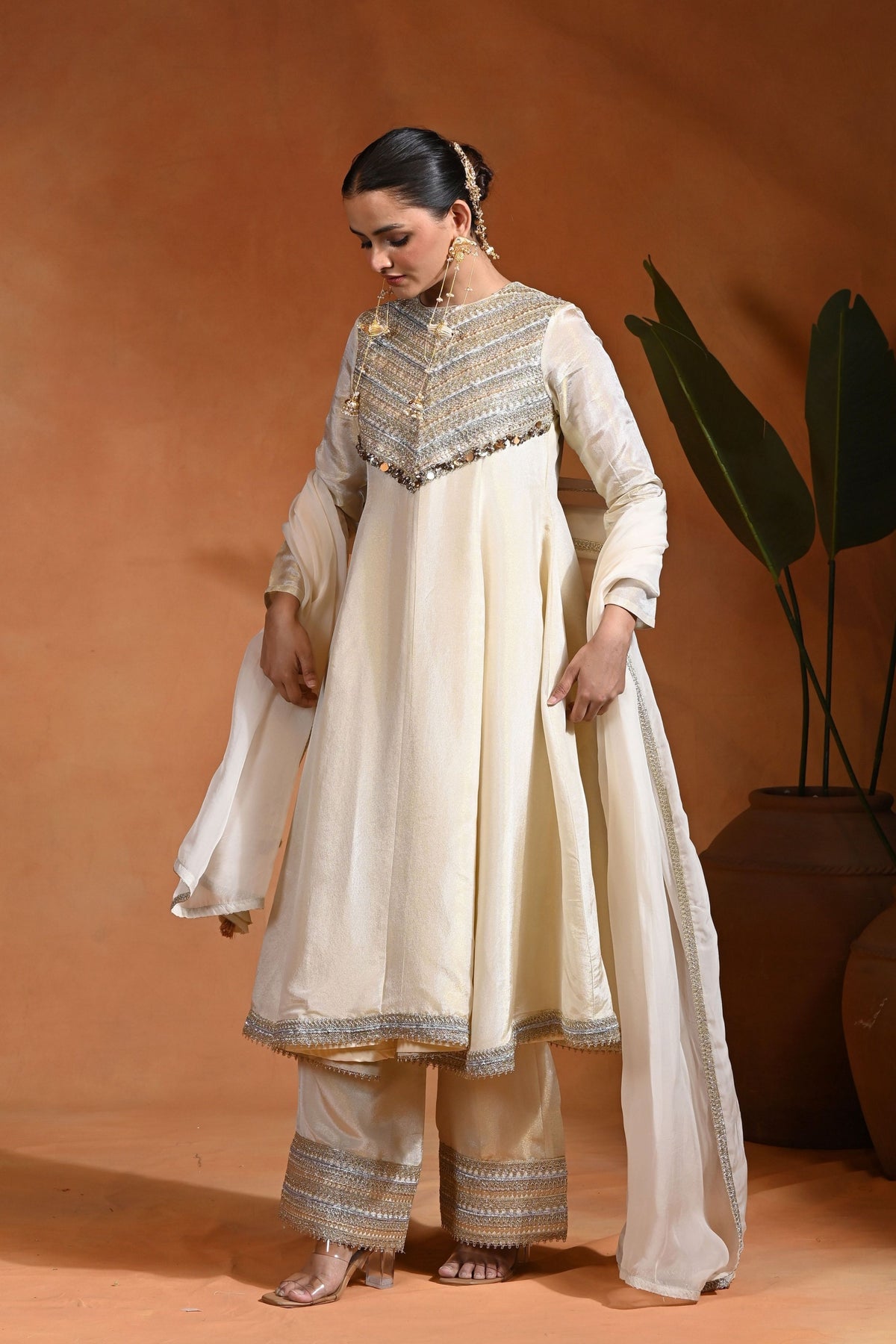 Ivory Gold Anarkali Set