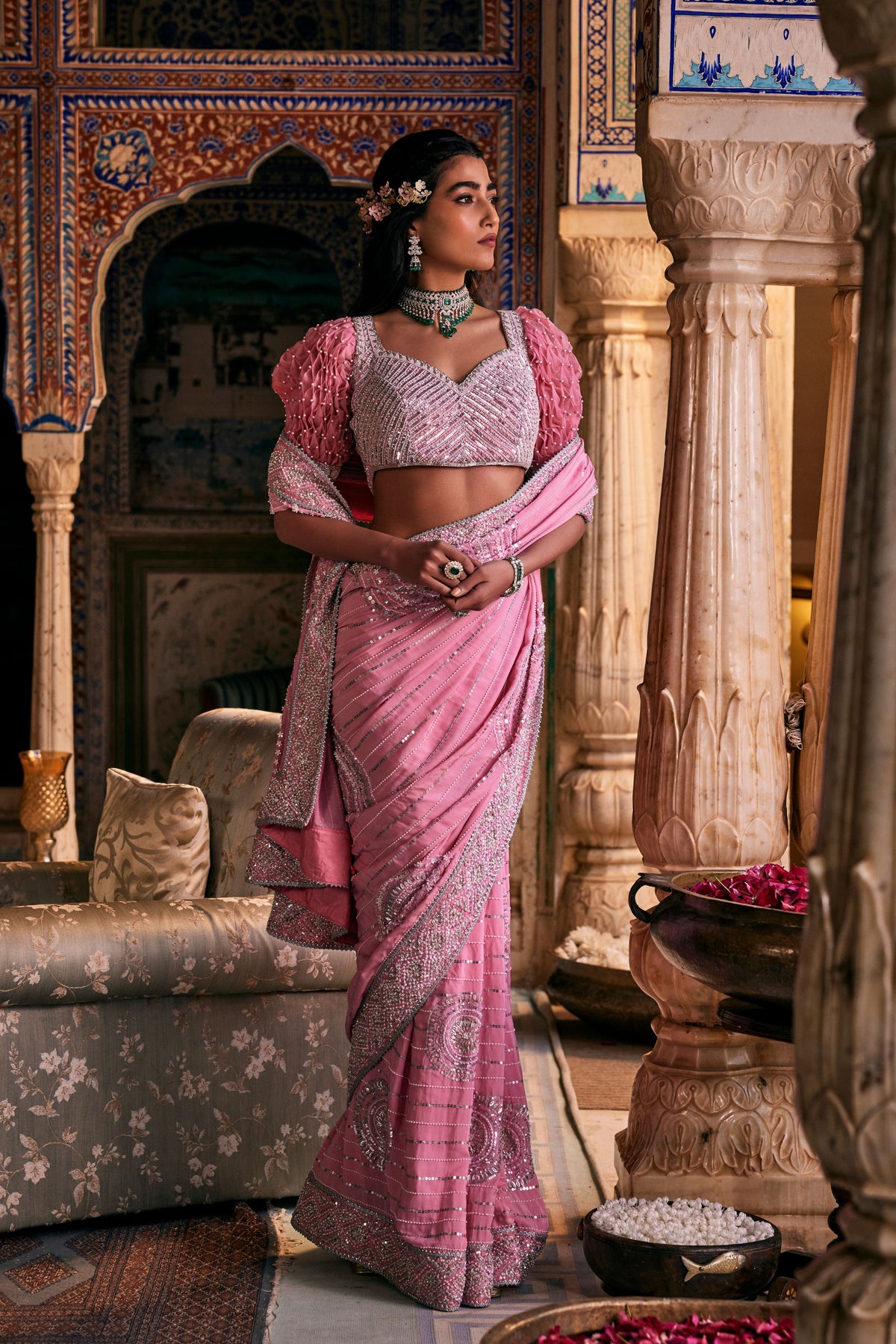 Pink Phillauri Saree Set