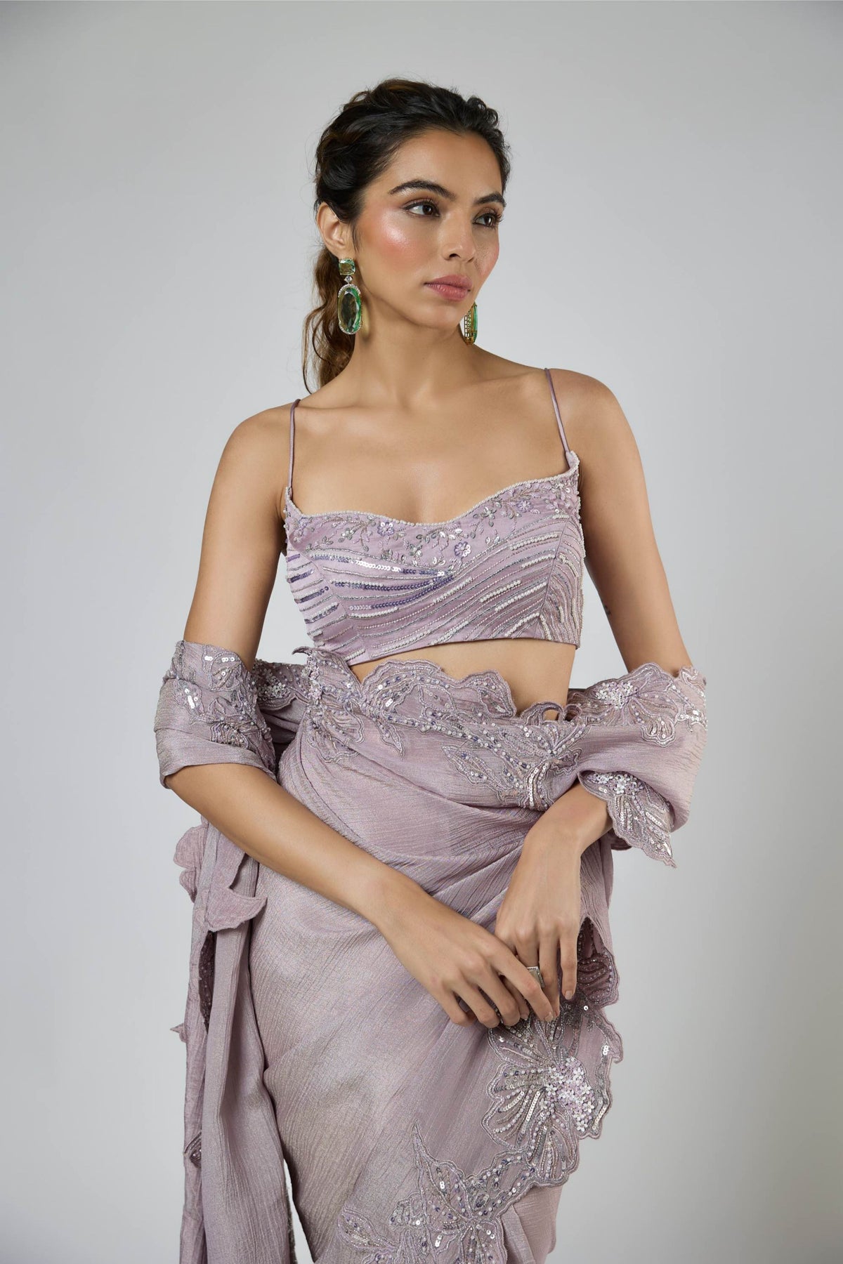 Lilac Ombre Draped Saree Set